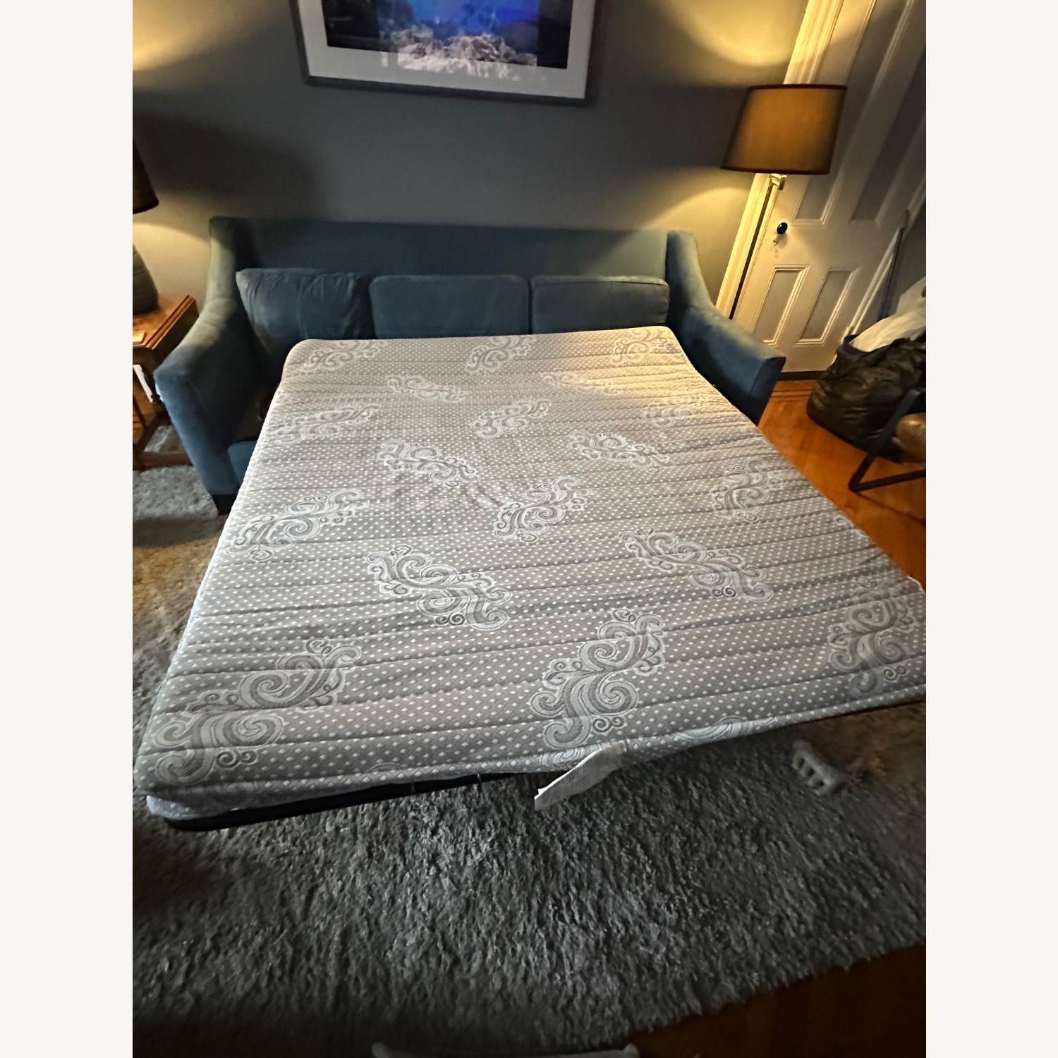 Blue Sleeper Sofa with Reversible Chaise - image-7