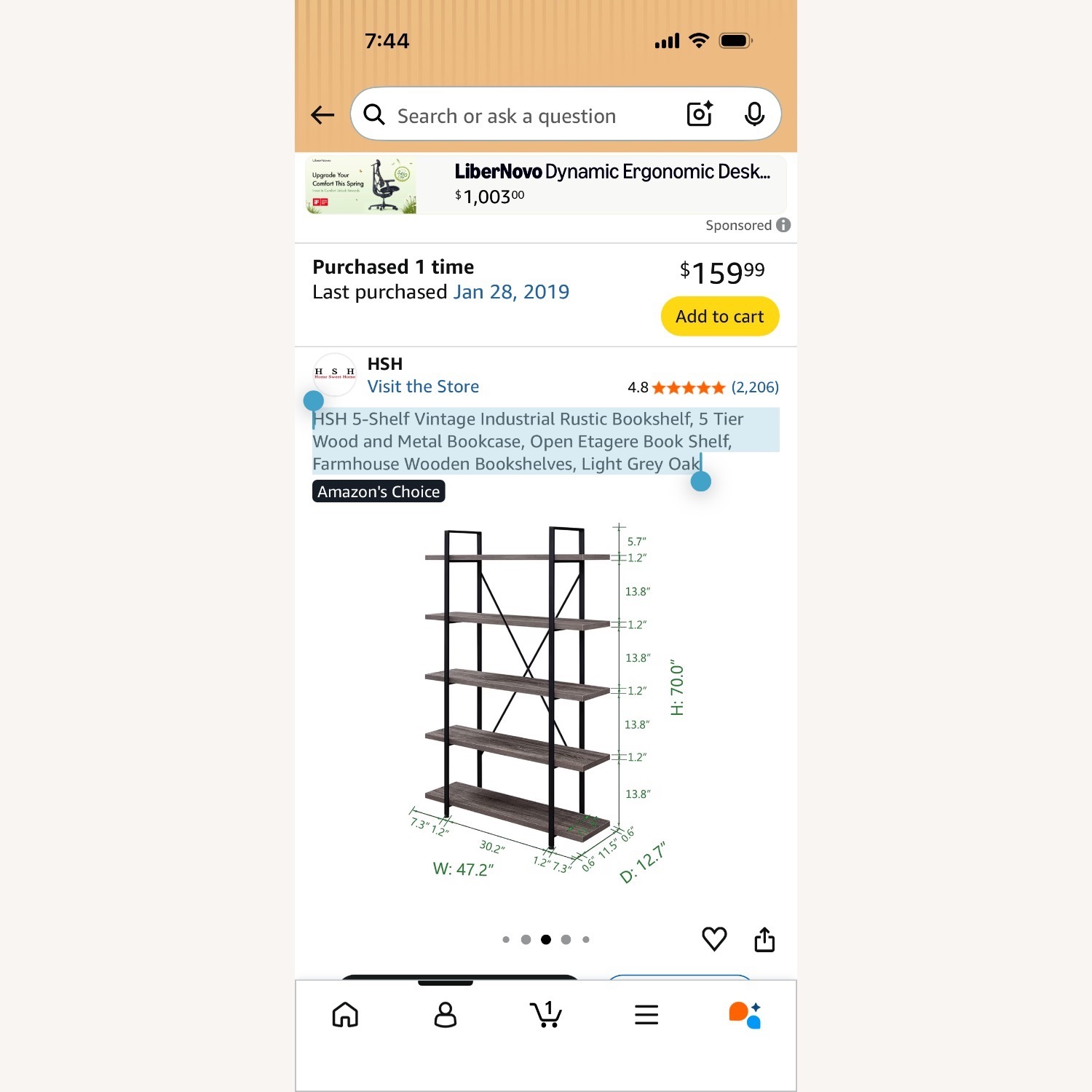 Amazon 5-Shelf Vintage Industrial Rustic Bookshelf - image-2