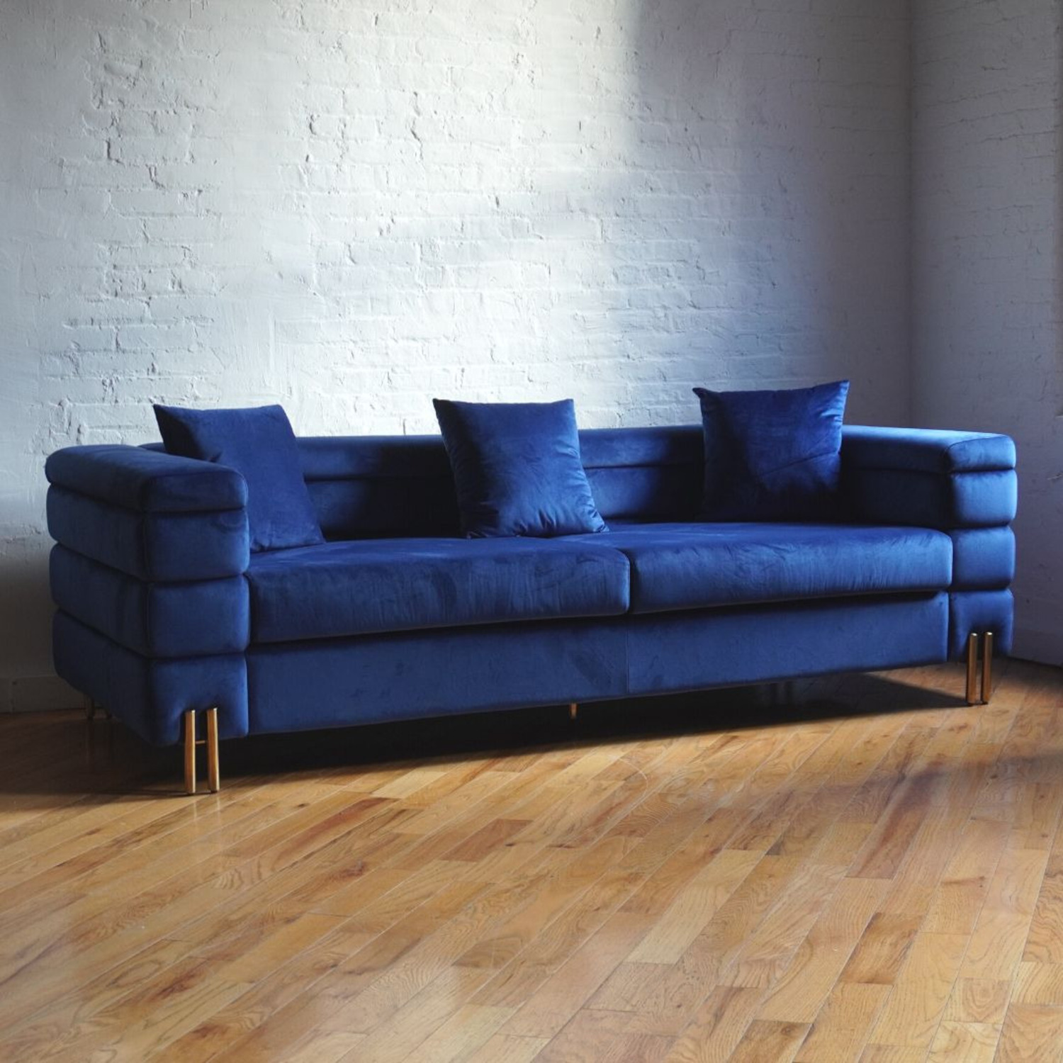 Brooklyn Space Modern Art Deco Royal Blue Velvet Sofa - image-2