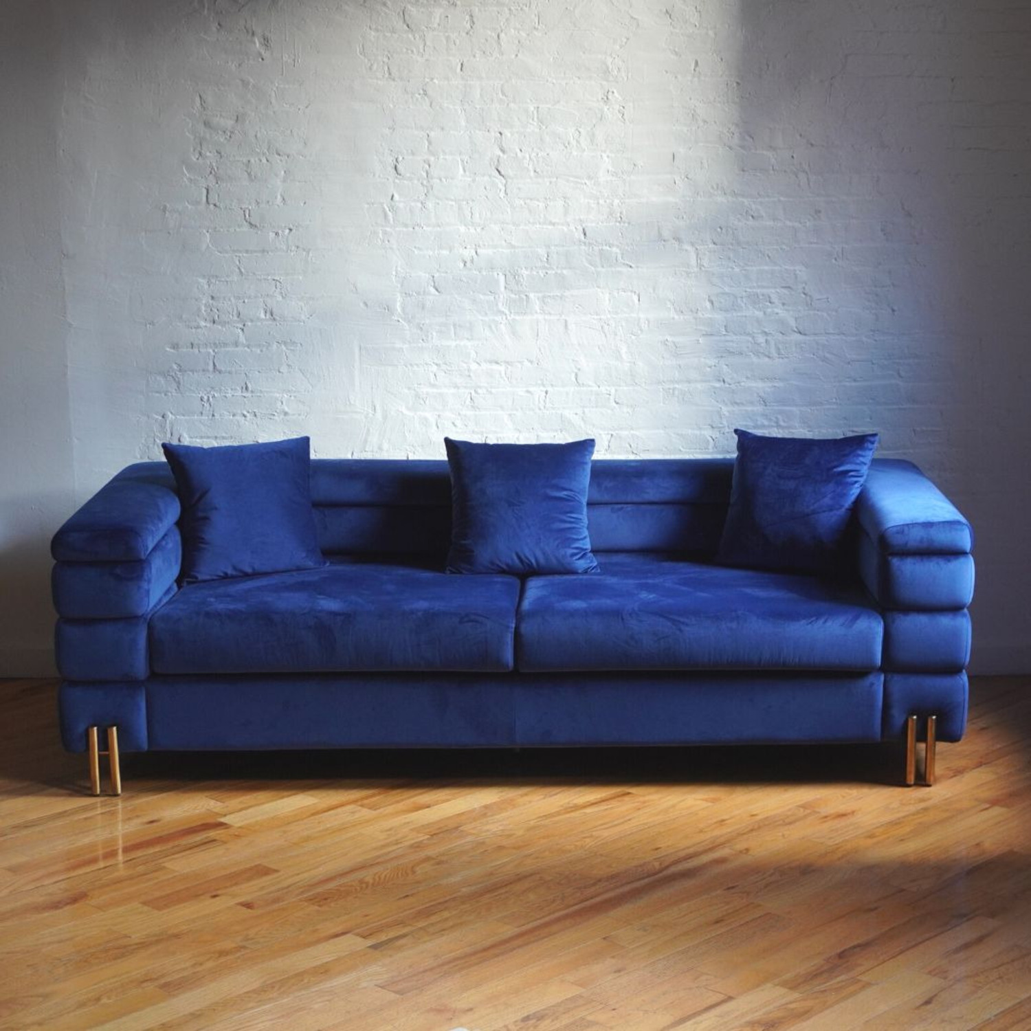 Brooklyn Space Modern Art Deco Royal Blue Velvet Sofa - image-1