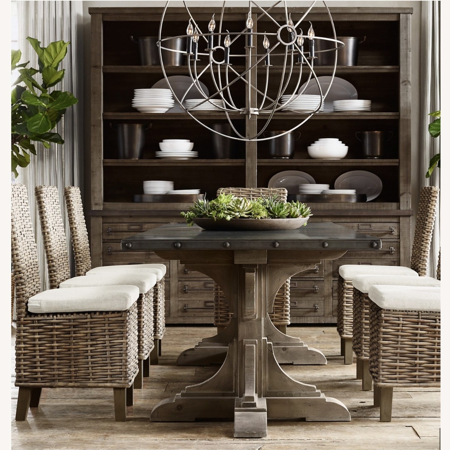 Restoration Hardware 20th C. Reclaimed Pine & Zinc Trestle Dining Table - image-8
