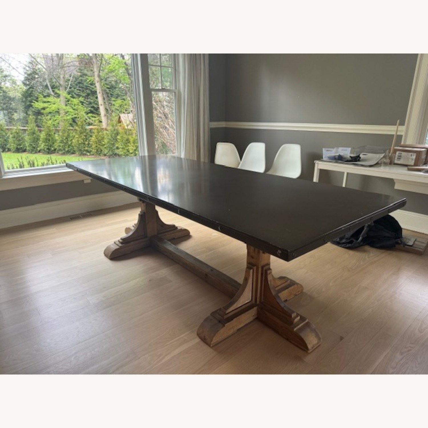 Restoration Hardware 20th C. Reclaimed Pine & Zinc Trestle Dining Table - image-2