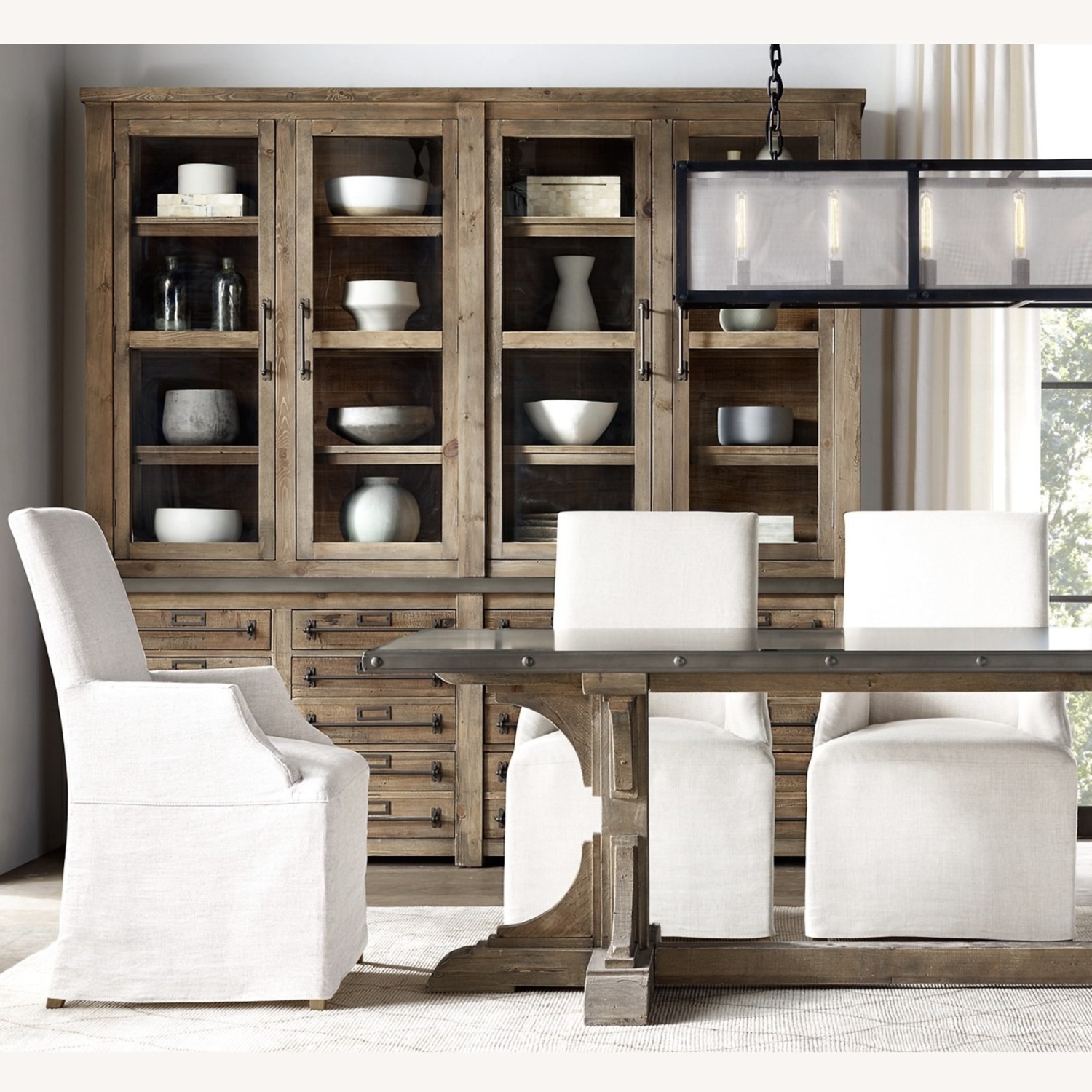 Restoration Hardware 20th C. Reclaimed Pine & Zinc Trestle Dining Table - image-7