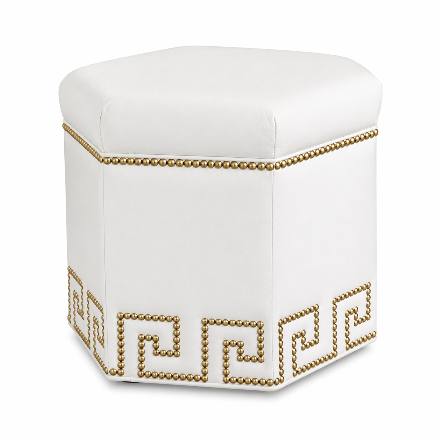 Ethan Allen Viviette White Leather Ottoman - image-6