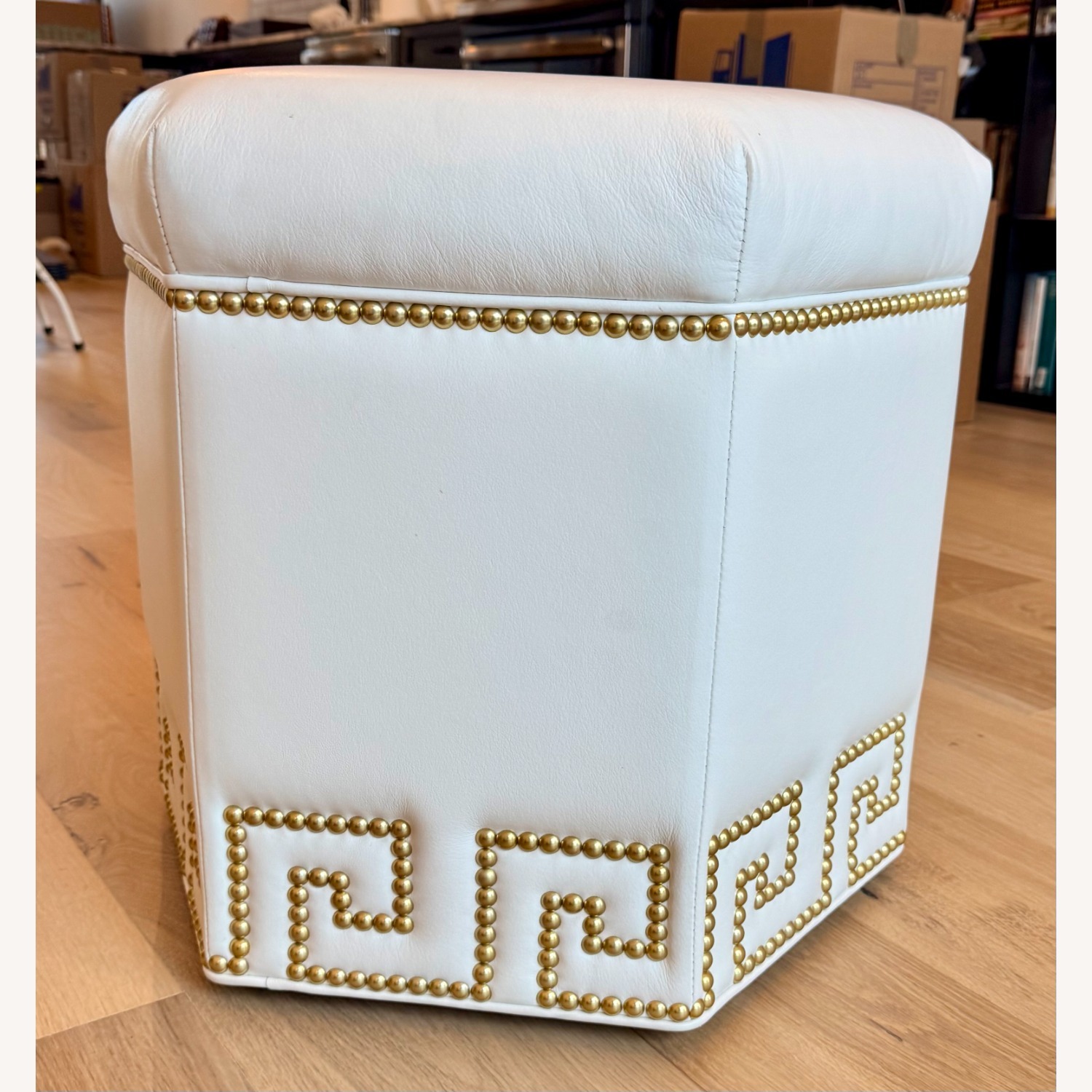 Ethan Allen Viviette White Leather Ottoman - image-5