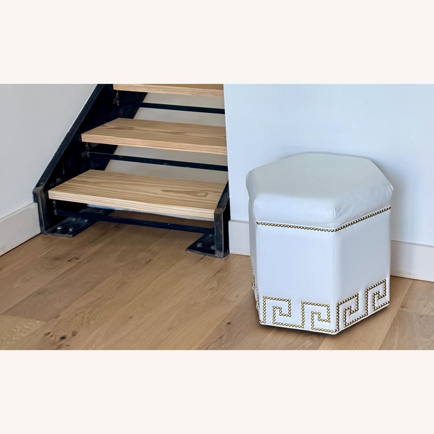 Ethan Allen Viviette White Leather Ottoman - image-4