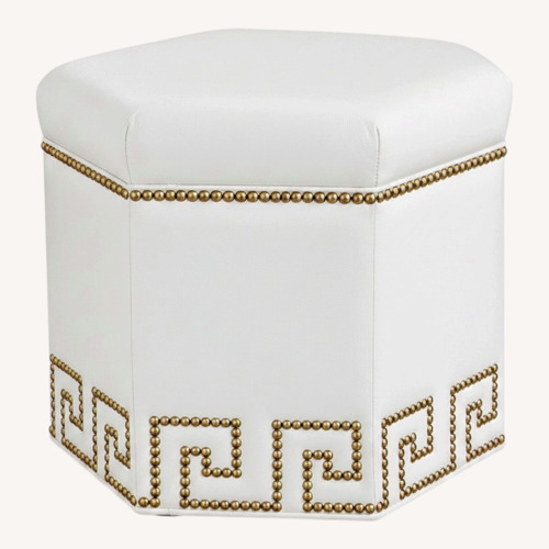 Used Ethan Allen Viviette White Leather Ottoman for sale on AptDeco