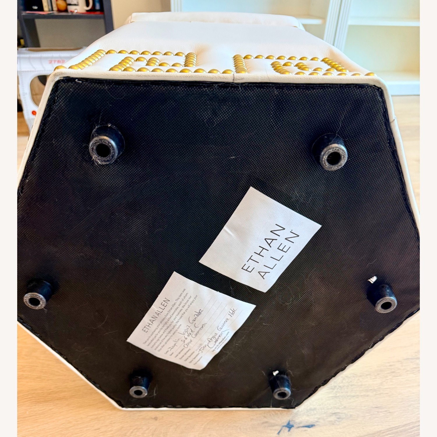 Ethan Allen Viviette White Leather Ottoman - image-2