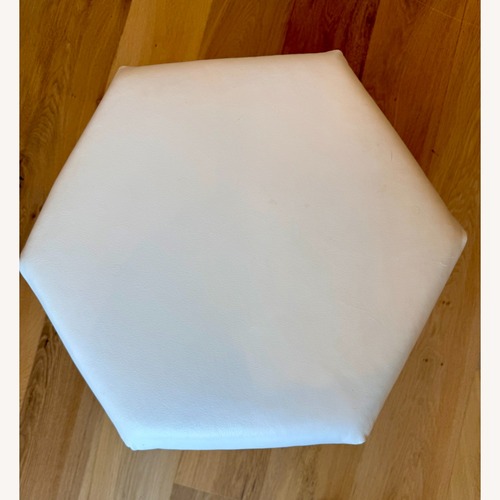 Used Ethan Allen Viviette White Leather Ottoman for sale on AptDeco