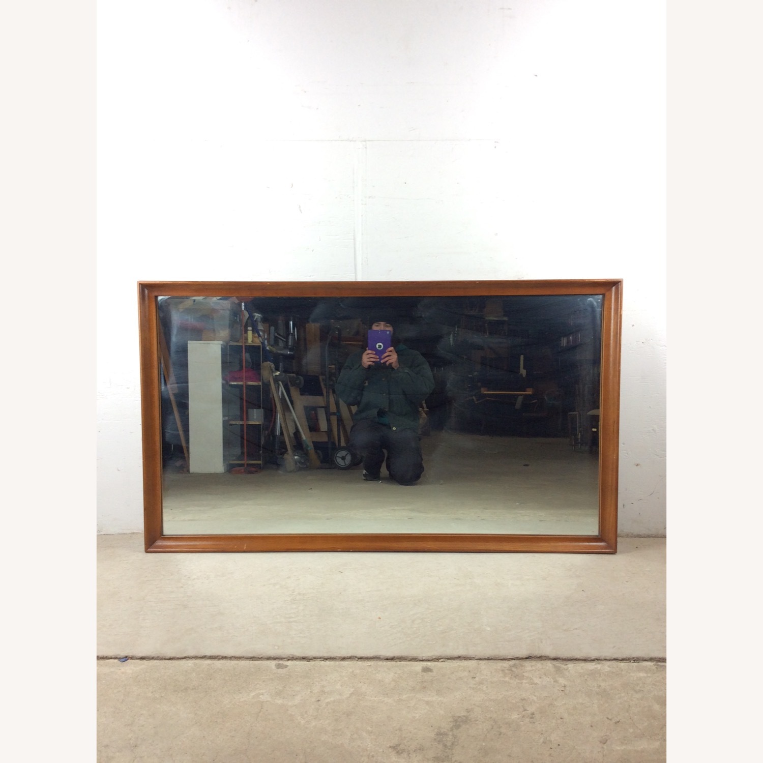 MCM Long Rectangular Wall Mirror with Walnut Frame - image-1