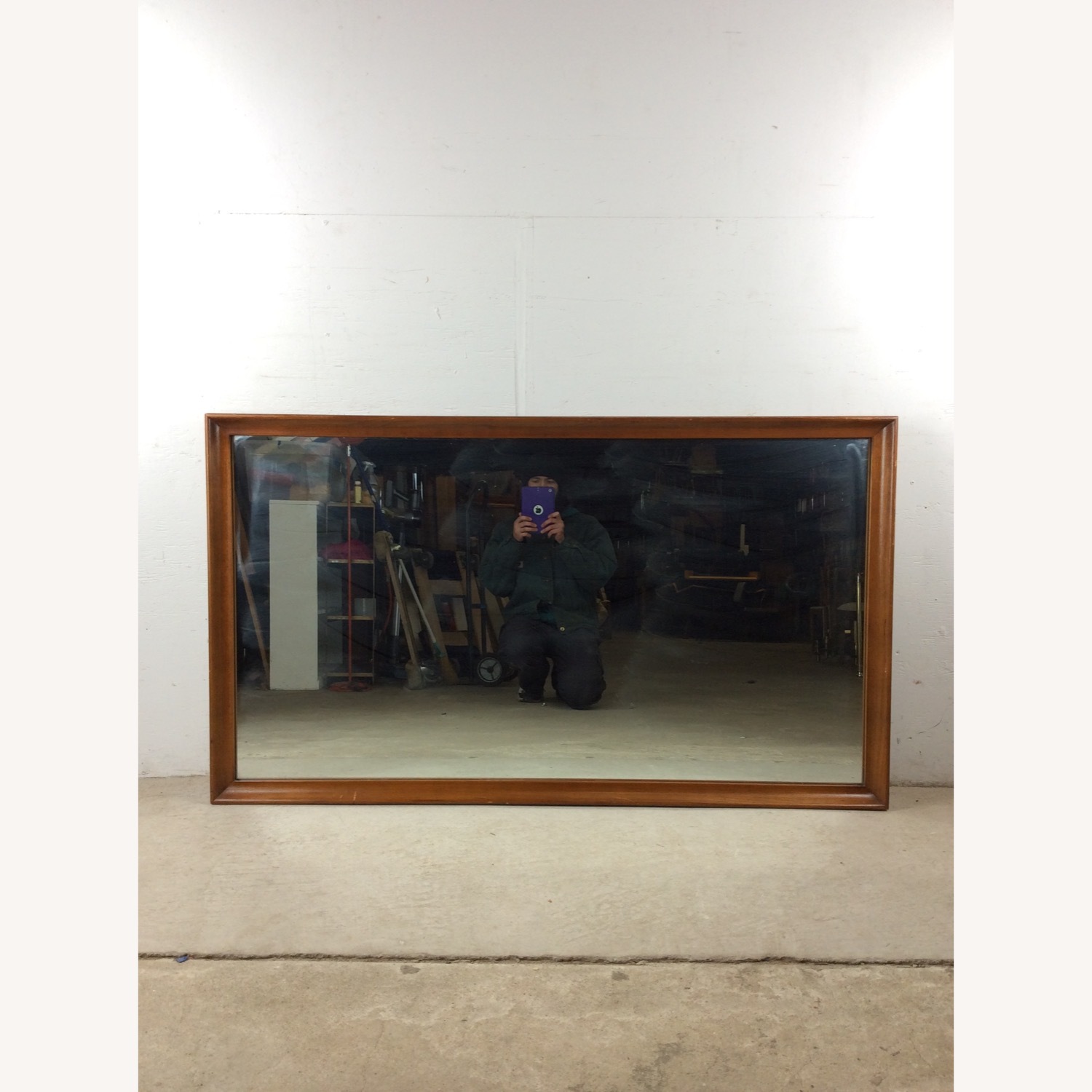 MCM Long Rectangular Wall Mirror with Walnut Frame - image-2