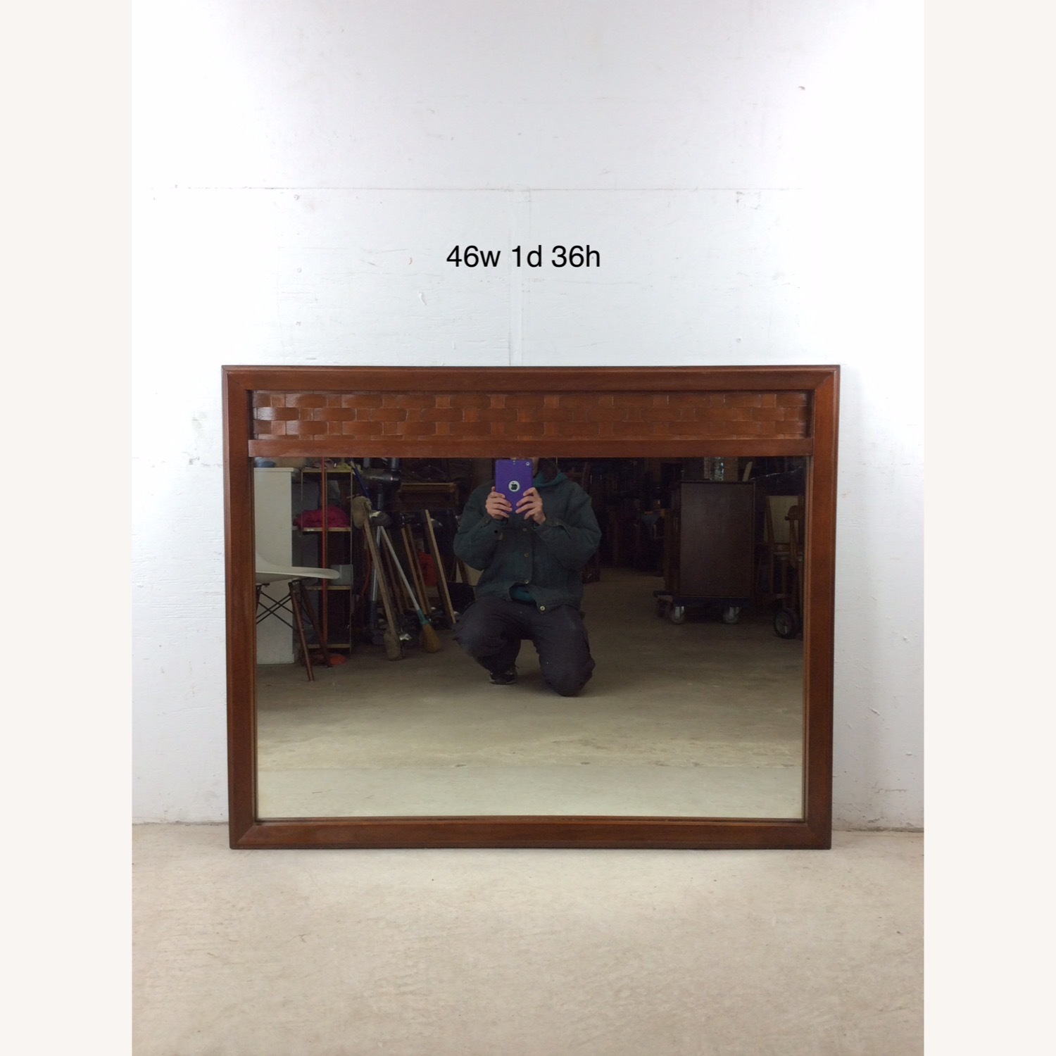 Mid Century Wall Mirror with Basket Weave Detail - image-17