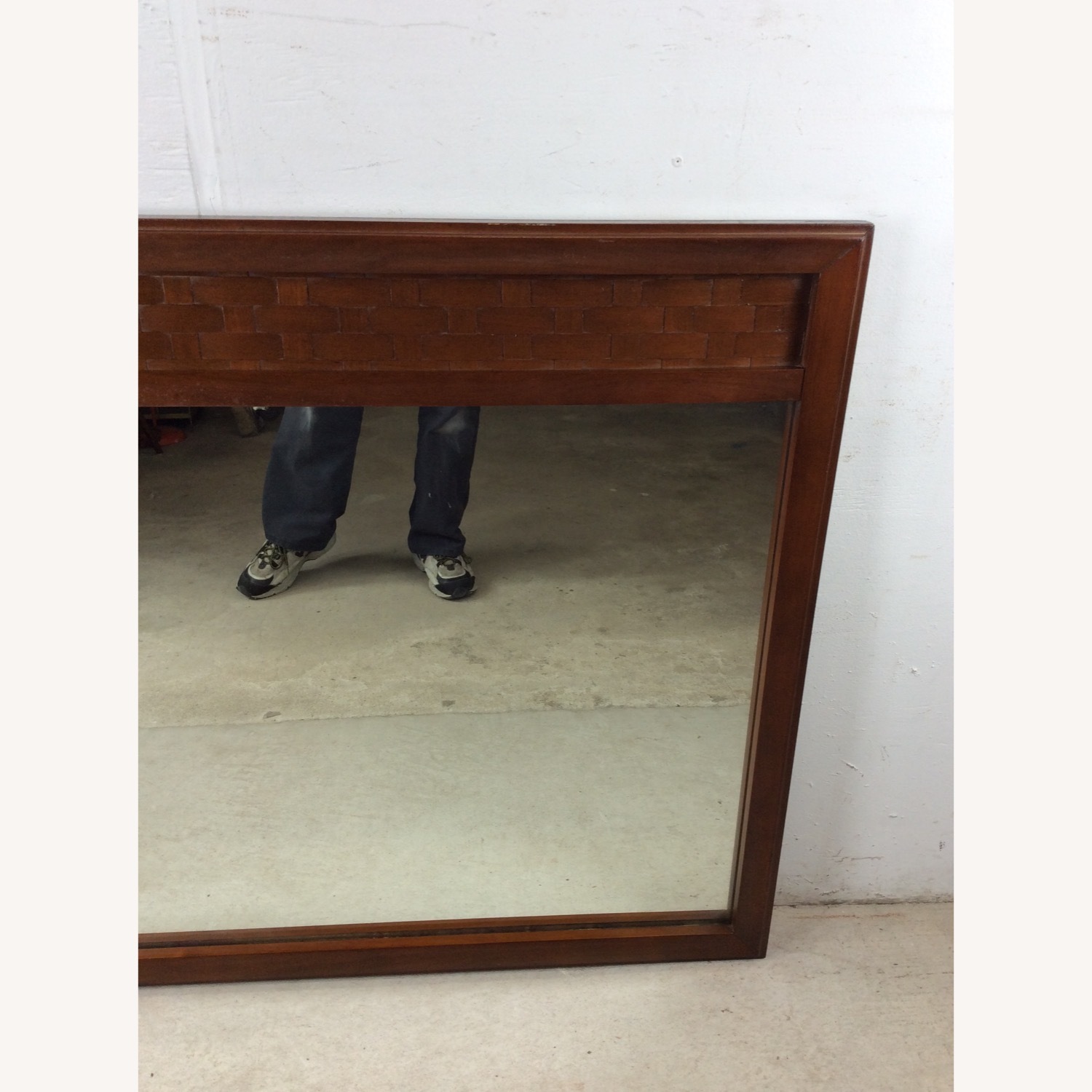 Mid Century Wall Mirror with Basket Weave Detail - image-5