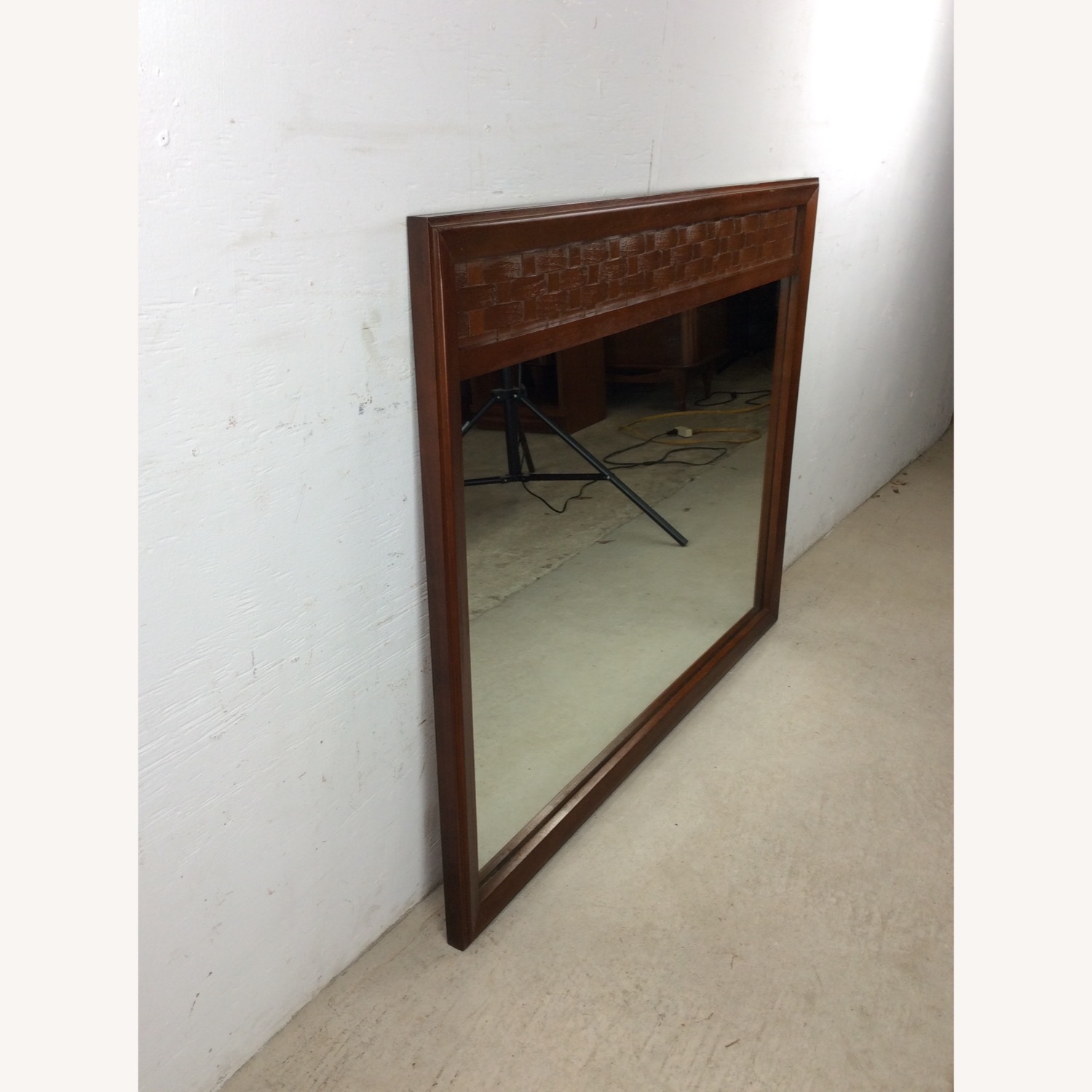 Mid Century Wall Mirror with Basket Weave Detail - image-15