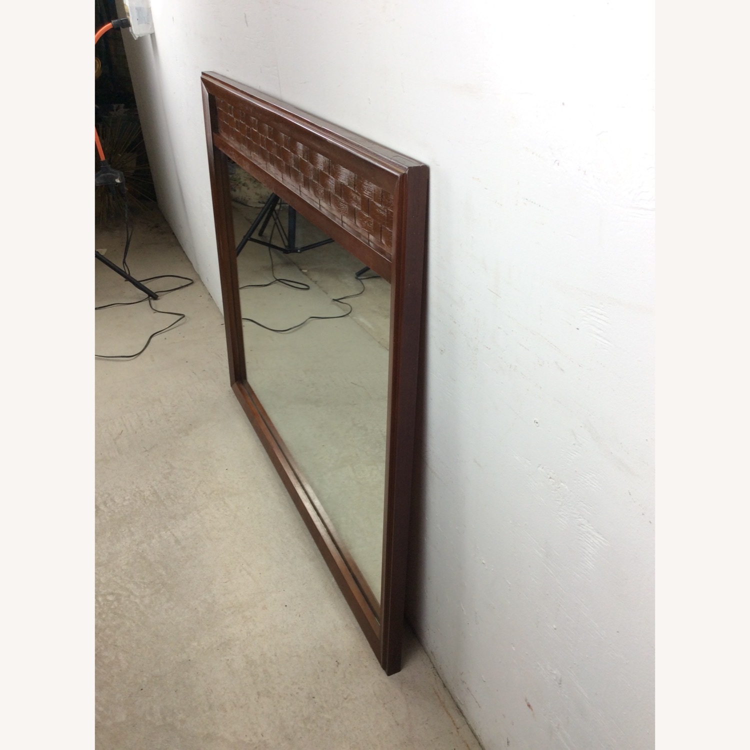 Mid Century Wall Mirror with Basket Weave Detail - image-14