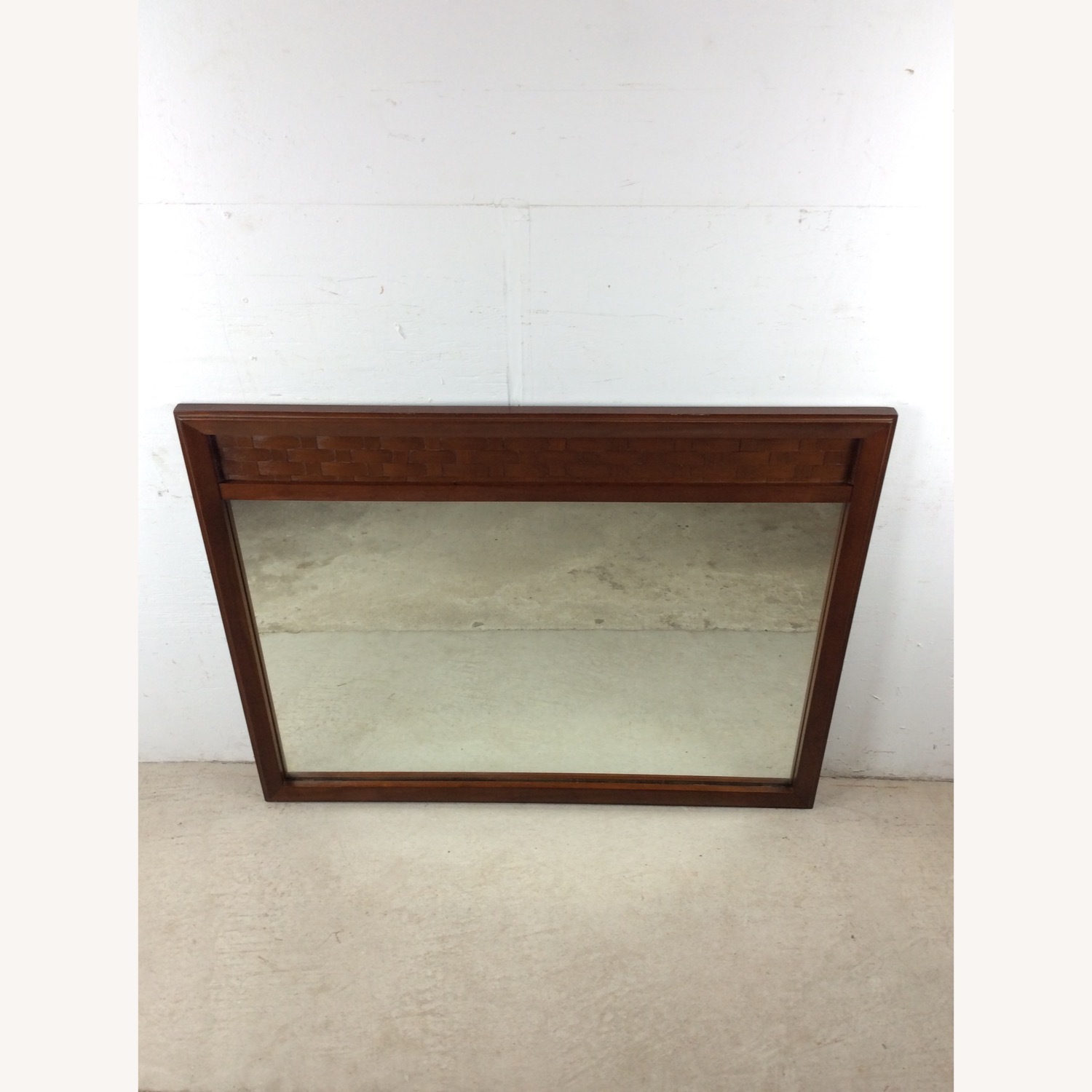 Mid Century Wall Mirror with Basket Weave Detail - image-3
