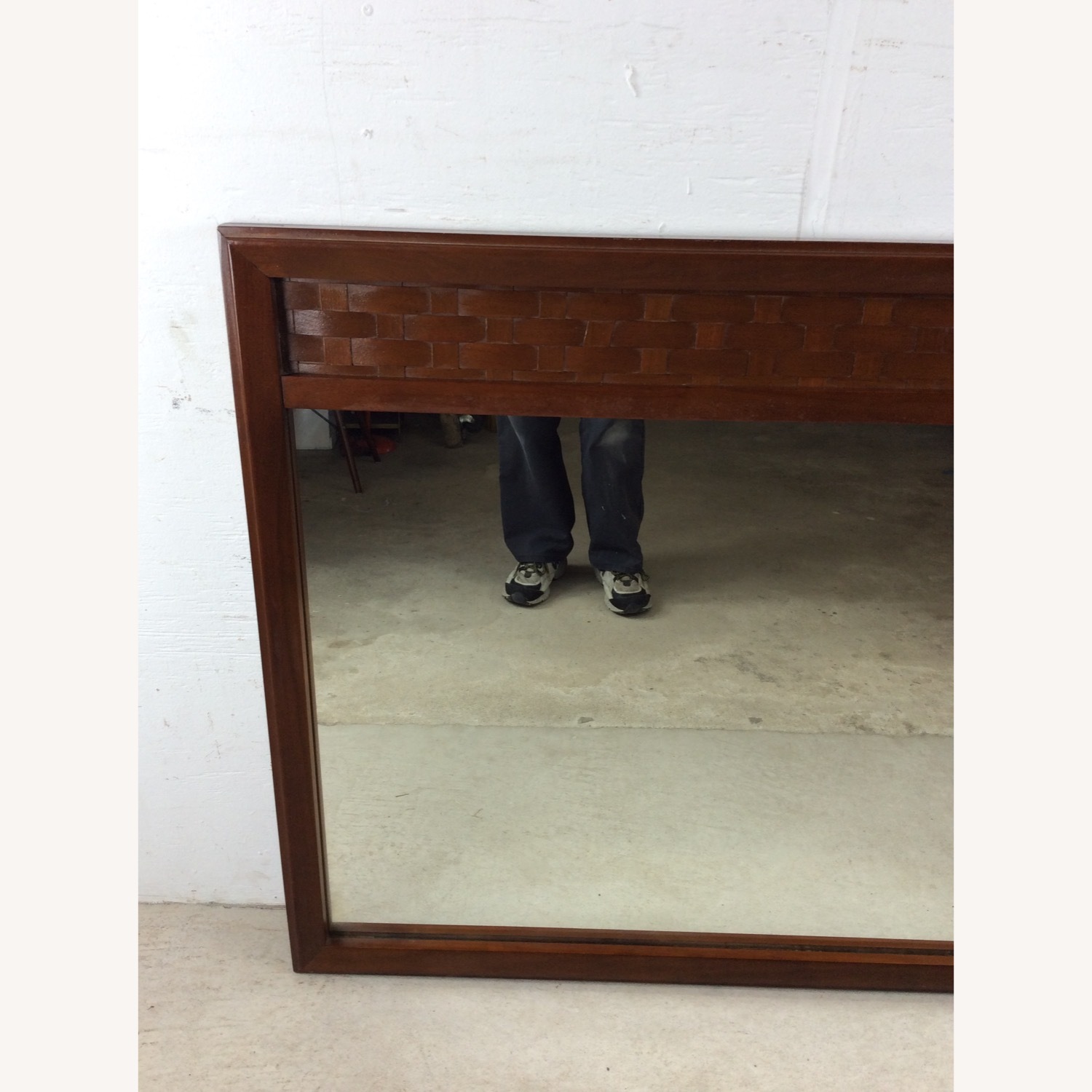 Mid Century Wall Mirror with Basket Weave Detail - image-4