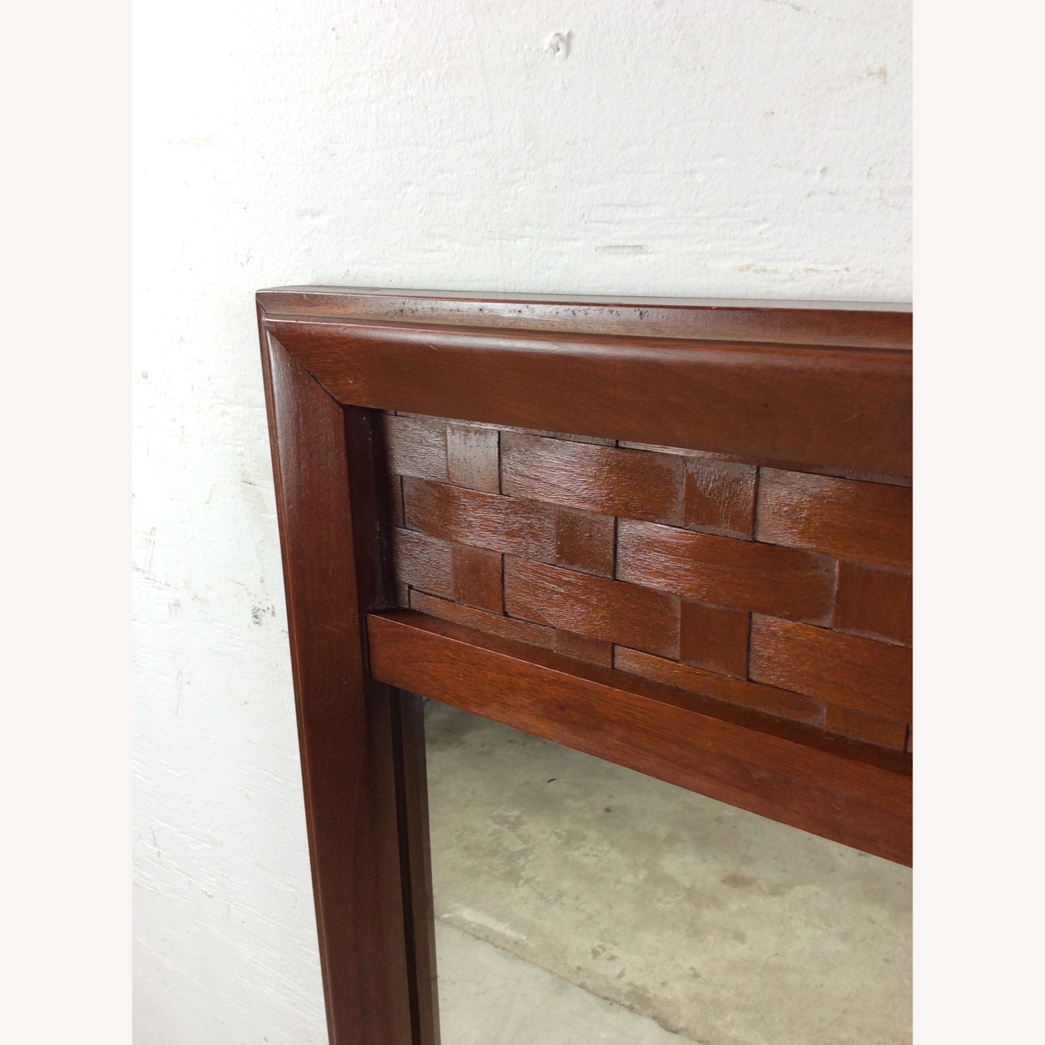 Mid Century Wall Mirror with Basket Weave Detail - image-13
