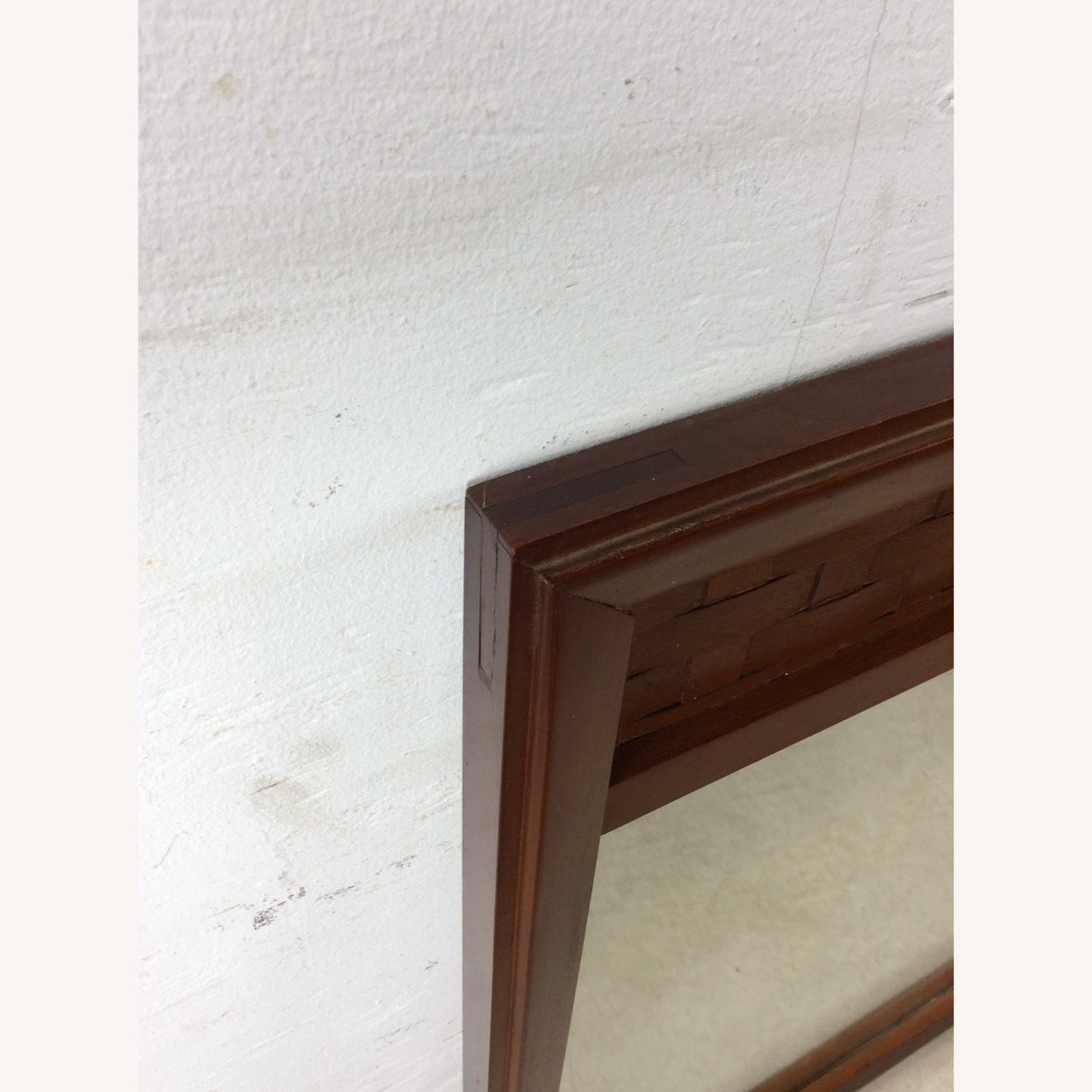 Mid Century Wall Mirror with Basket Weave Detail - image-9