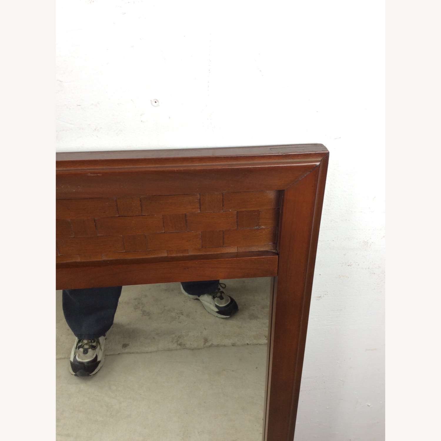 Mid Century Wall Mirror with Basket Weave Detail - image-6