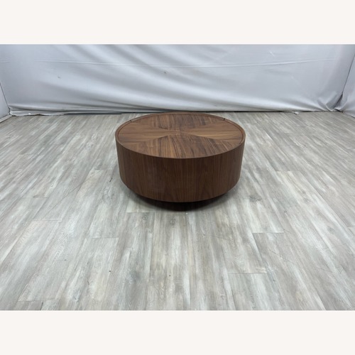 Used Latitude Run Walnut Round Coffee Table  Storage  for sale on AptDeco