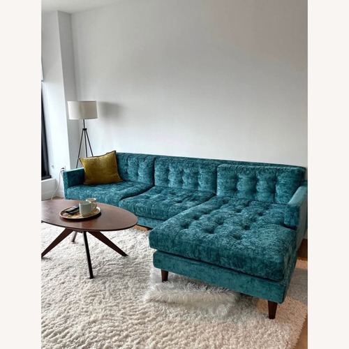 Used Joybird Eliot Blue Velvet Reversable Sectional for sale on AptDeco