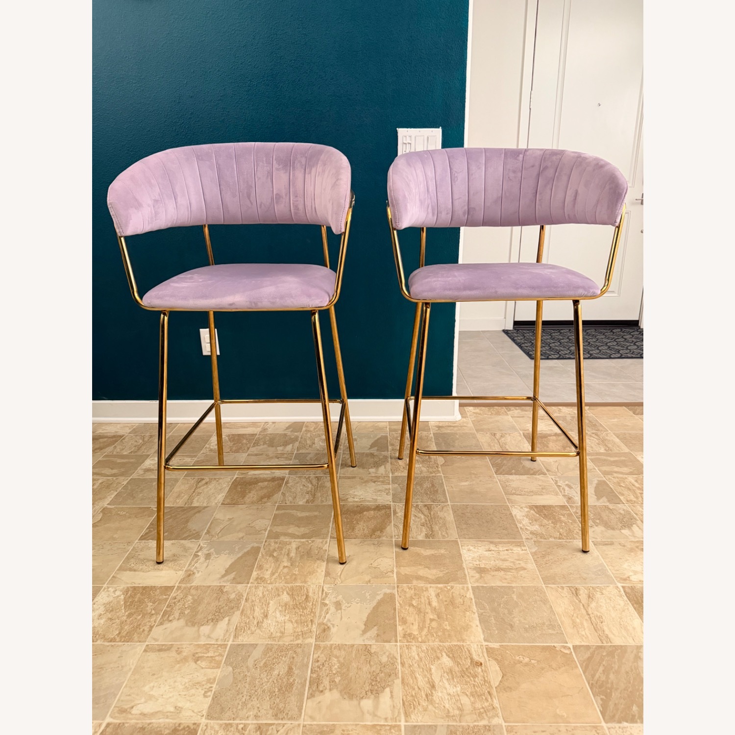 Gold Plated with Velour Fabric Bar Chairs - image-2