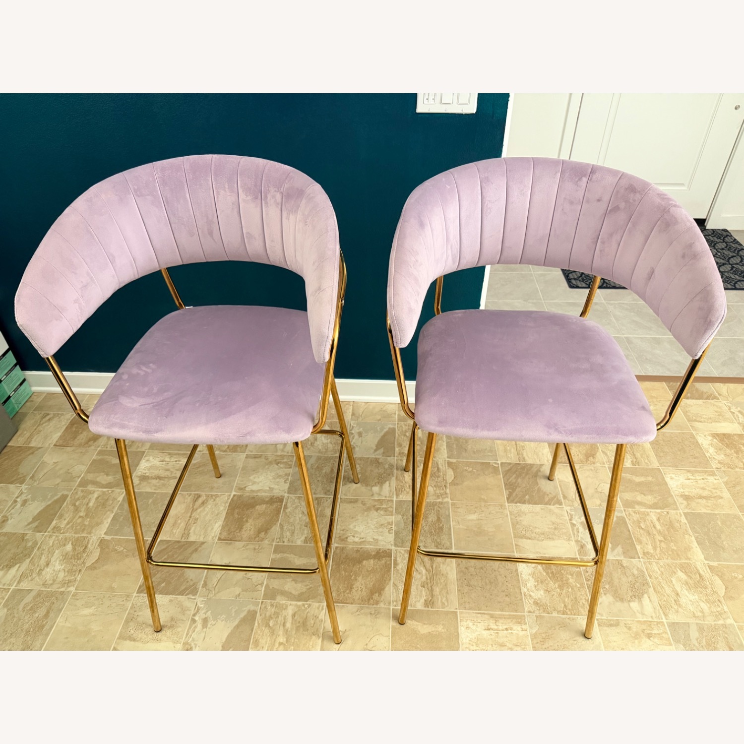 Gold Plated with Velour Fabric Bar Chairs - image-1