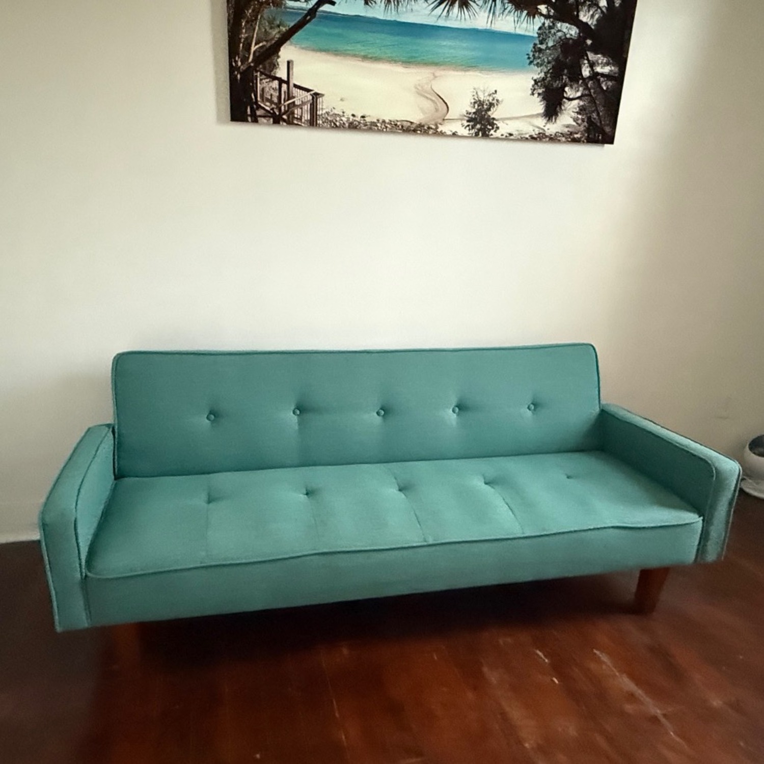 Modern Style Teal Convertible Sofa - image-1