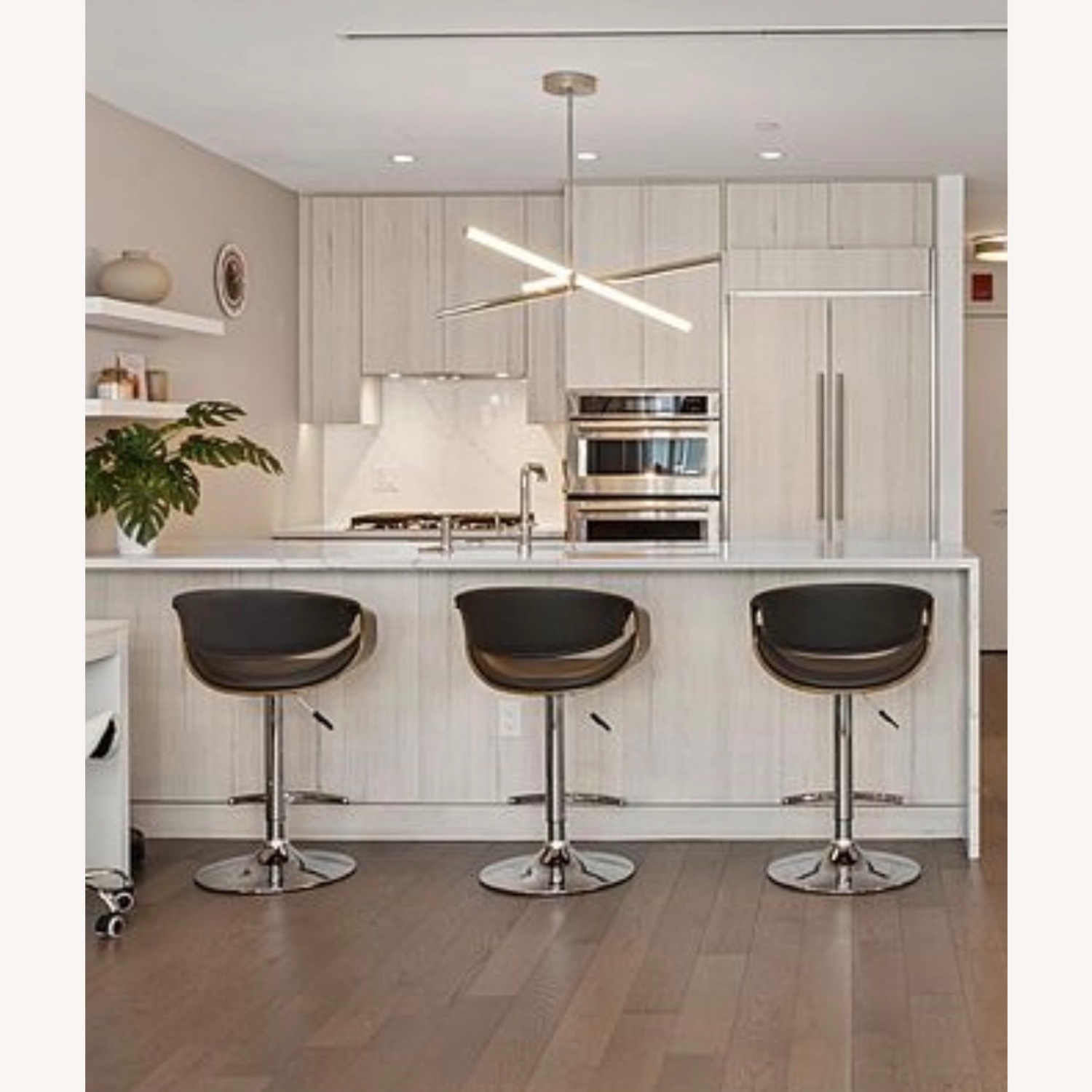 Adjustable Bar Stools (Set of 3) – Leather & Wood - image-1