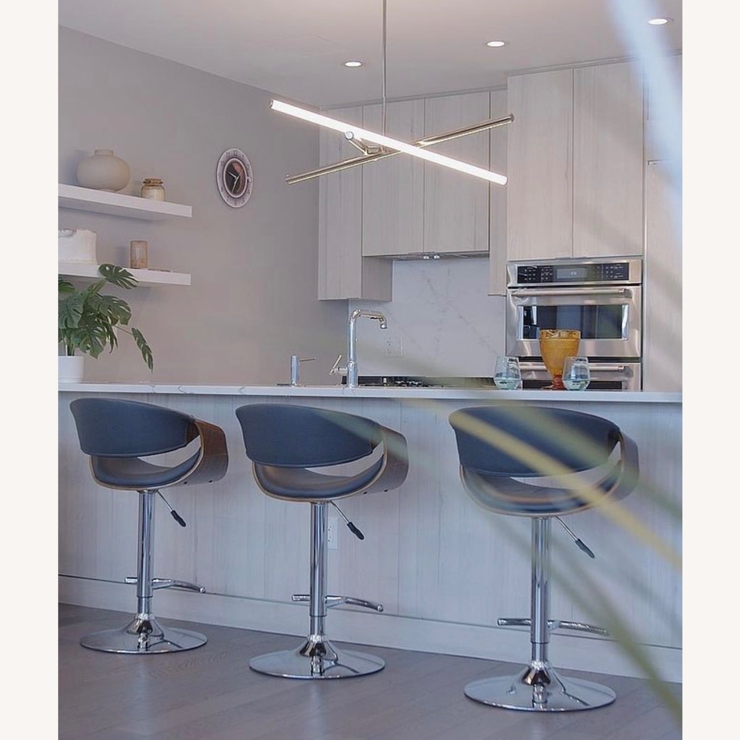 Adjustable Bar Stools (Set of 3) – Leather & Wood - image-3