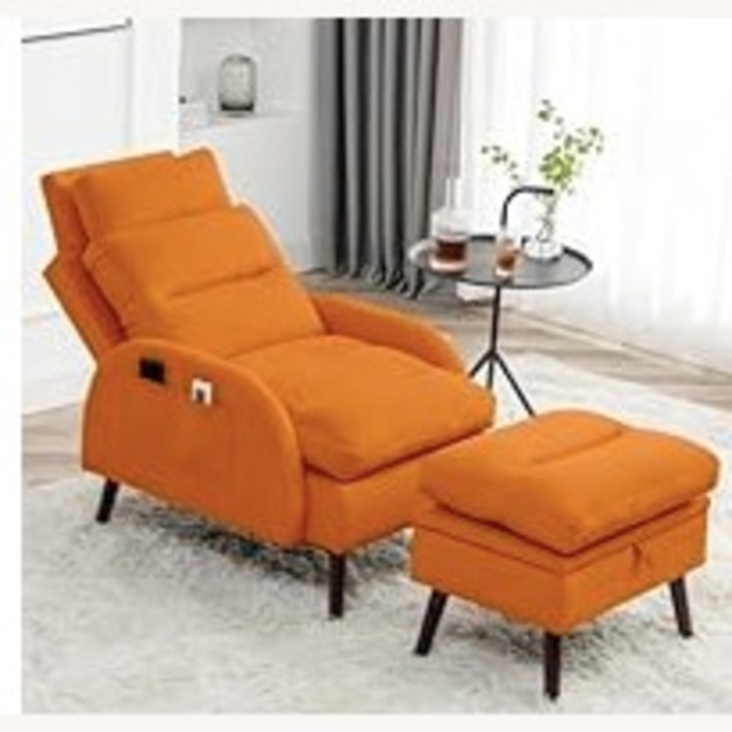 HCHAIRH Orange Fabric Armchair & Ottoman - image-1