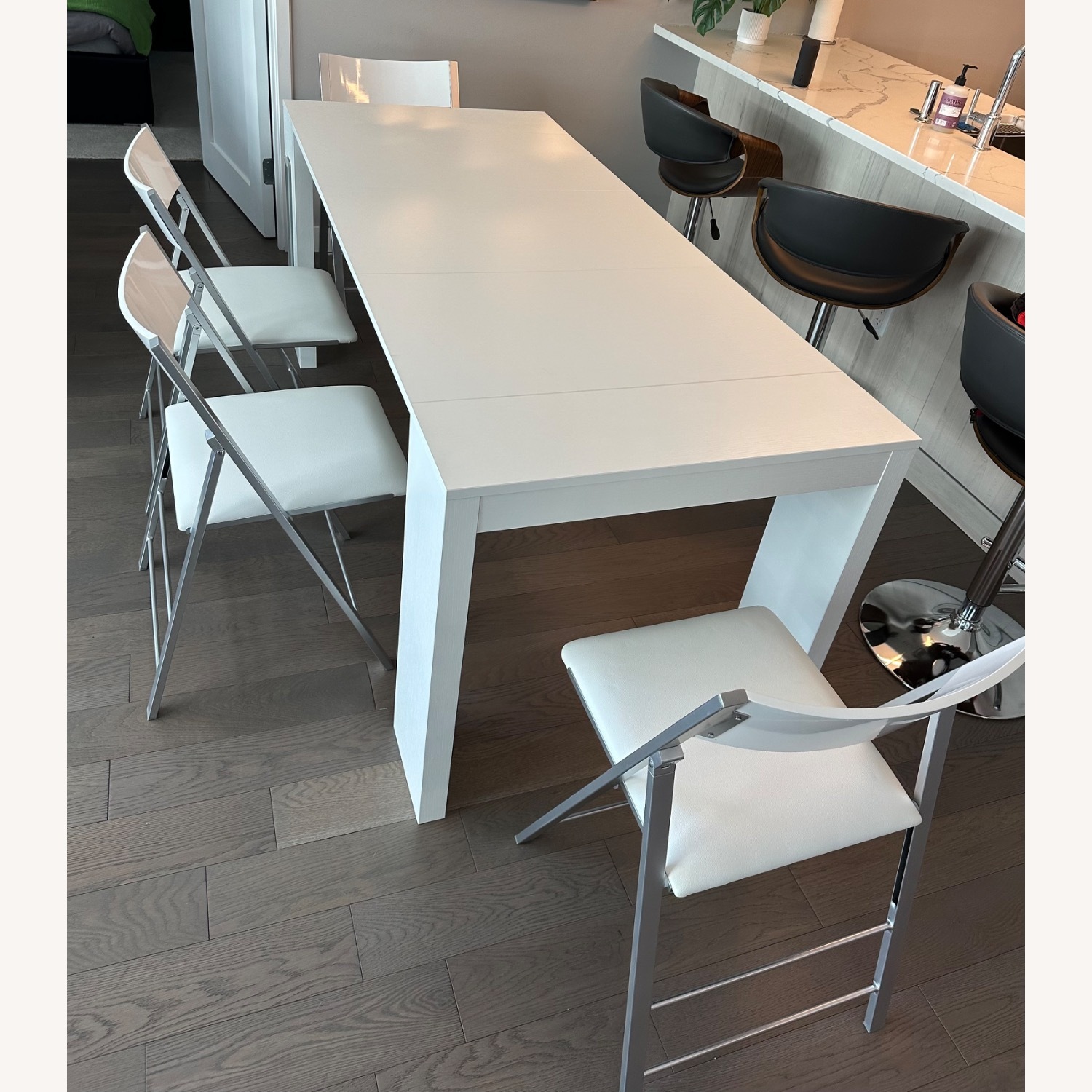 Expandable Dining Table Console with 4 Chairs - image-1