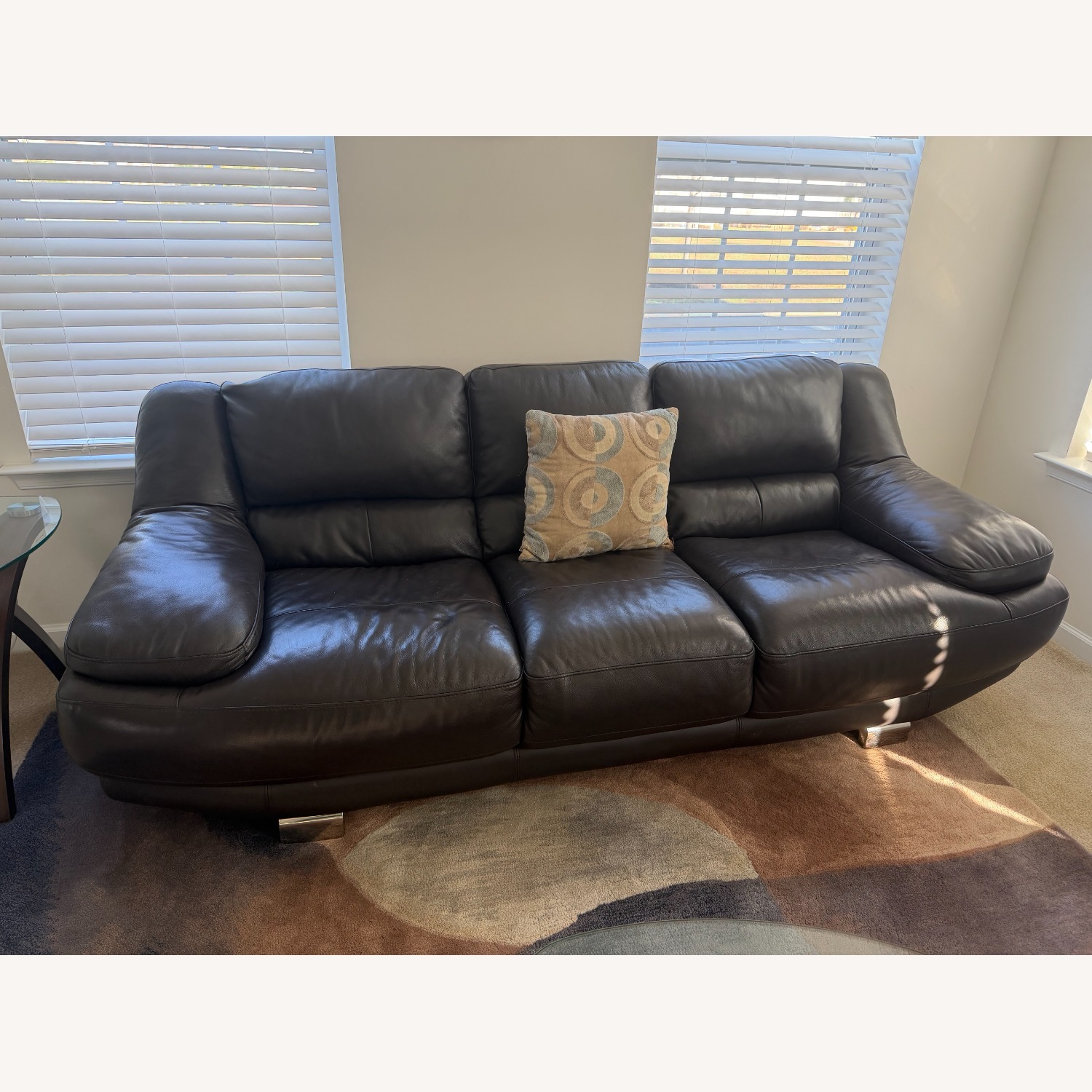 Black Leather 3+ Seater Sofa - image-1