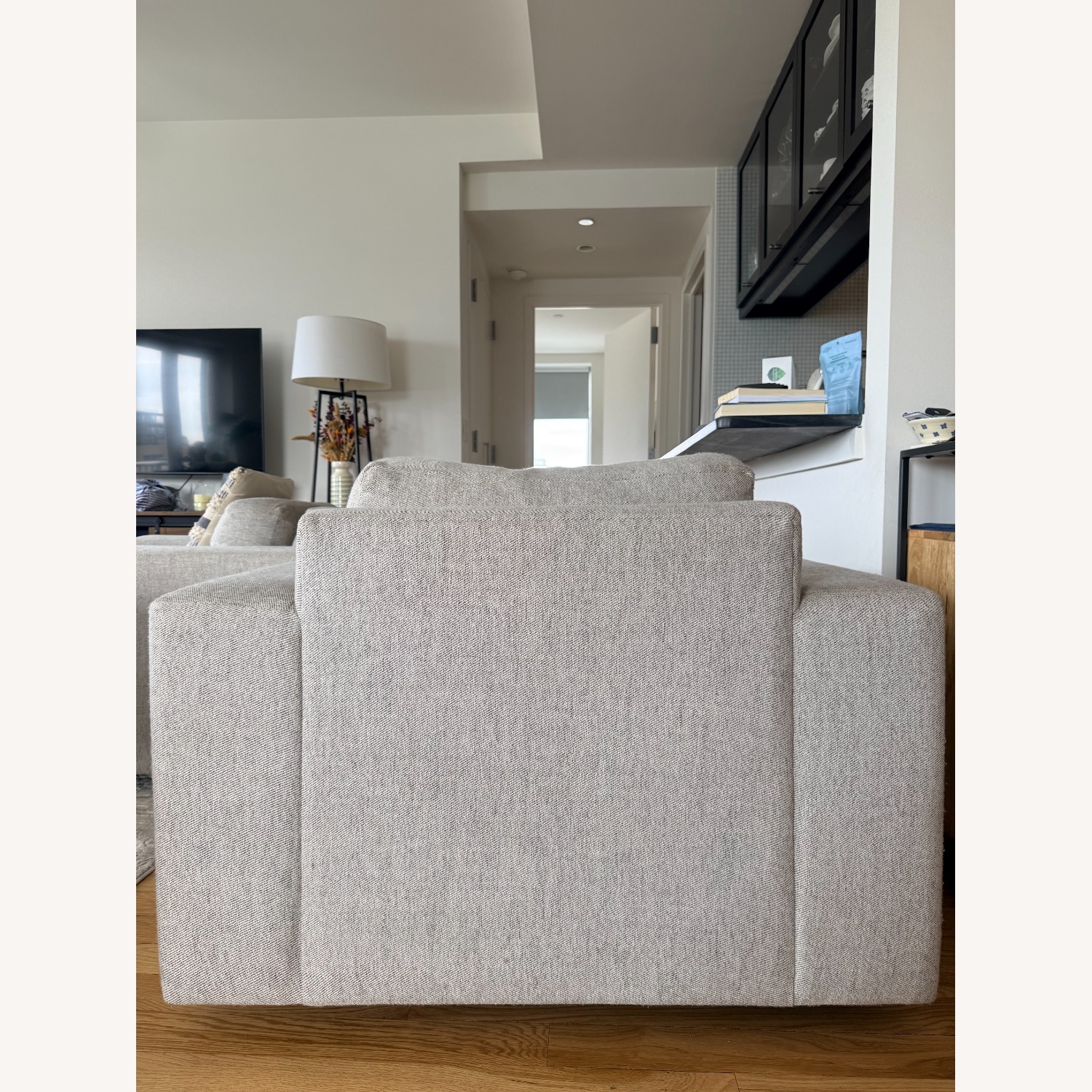 West Elm Light Gray Fabric Swivel Armchair - image-2