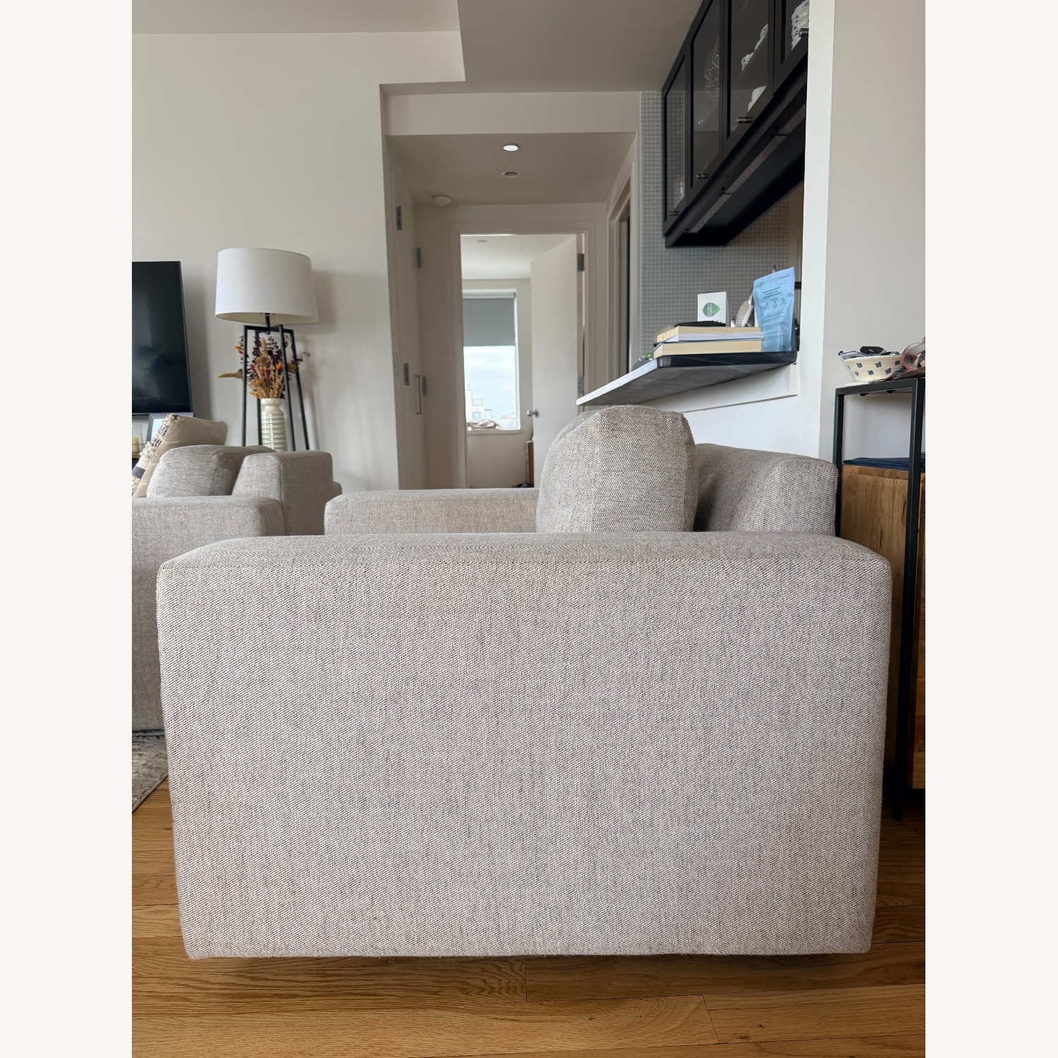 West Elm Light Gray Fabric Swivel Armchair - image-3