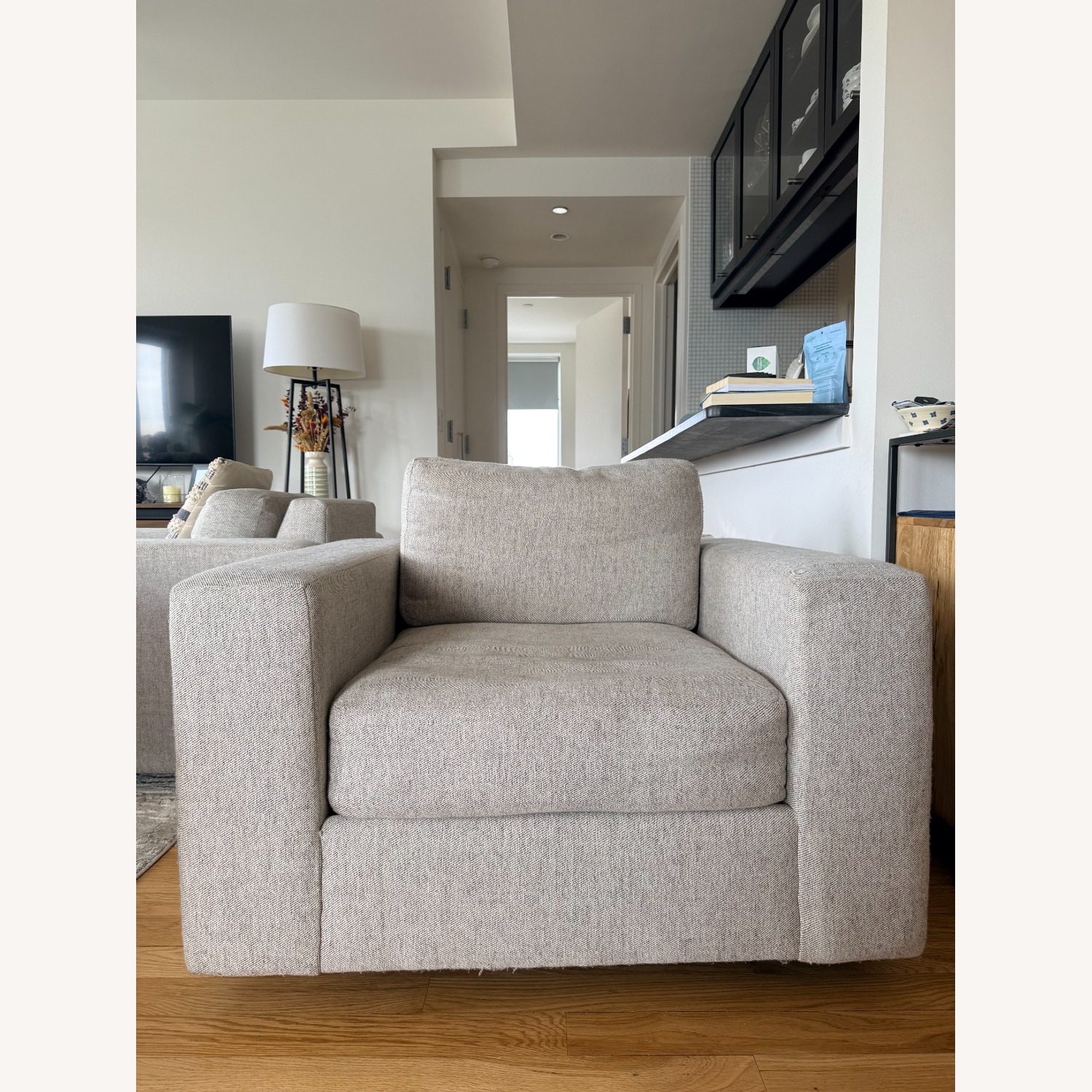 West Elm Light Gray Fabric Swivel Armchair - image-1