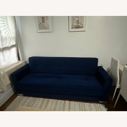 Used AAA Furniture Wholesale Blue Velvet Sleeper Sofa for sale on AptDeco