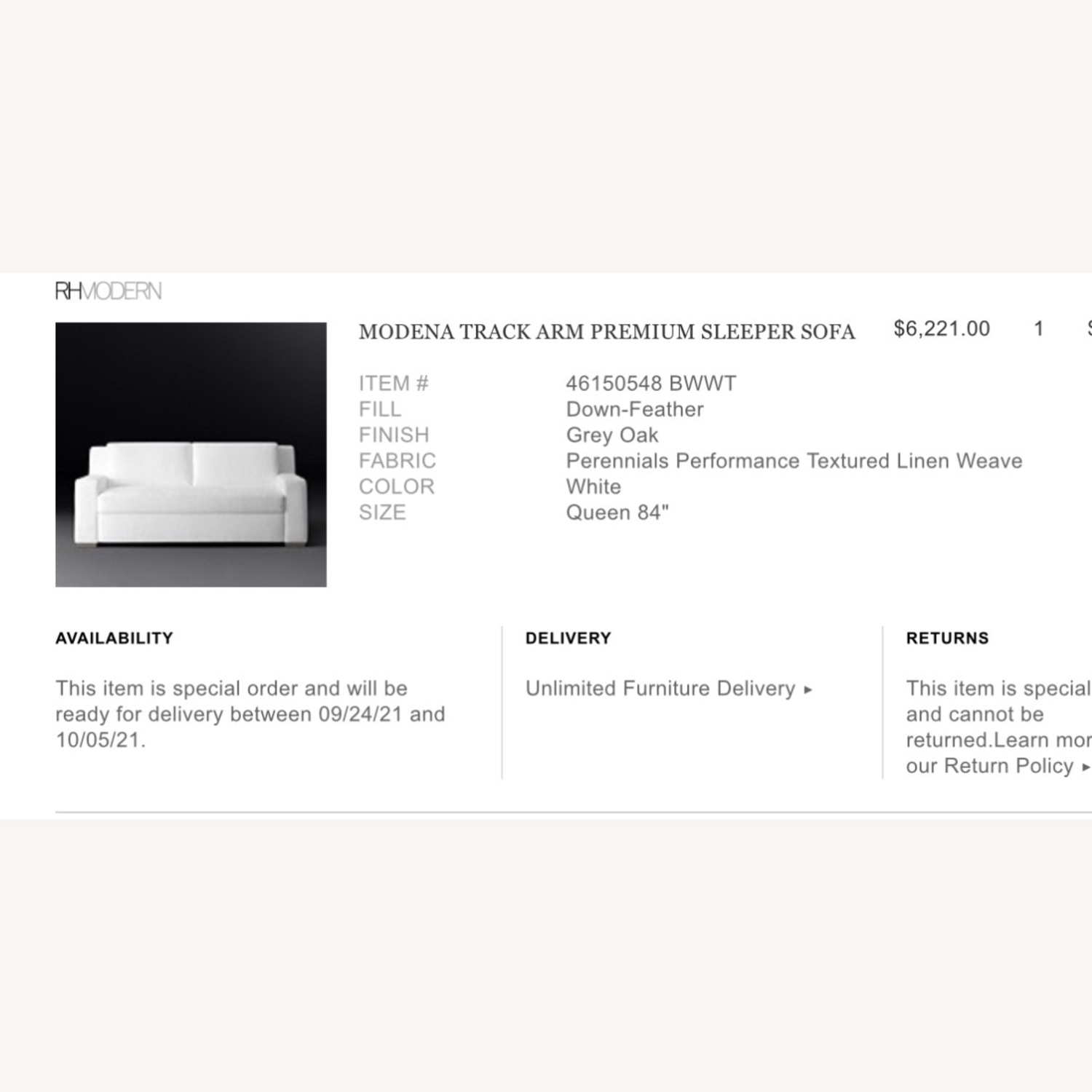 Restoration Hardware Premium Sleeper Sofa Queen  - image-4