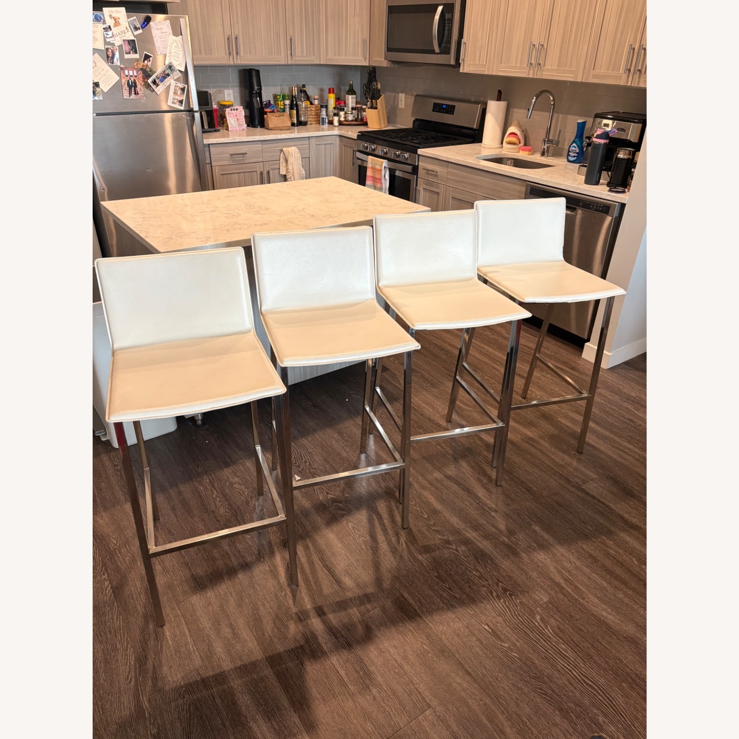 CB2 Phoenix White Leather Stools - image-1