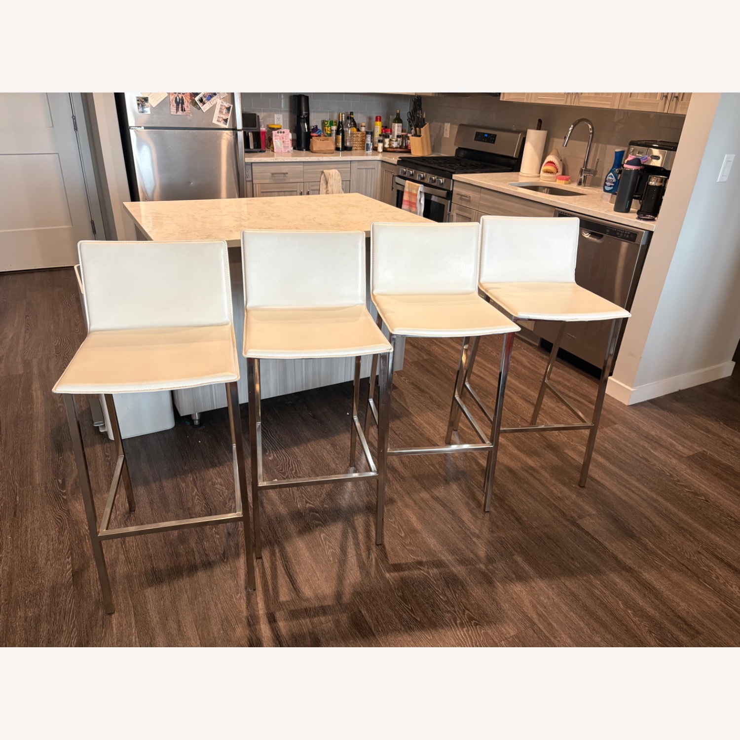 CB2 Phoenix White Leather Stools - image-2