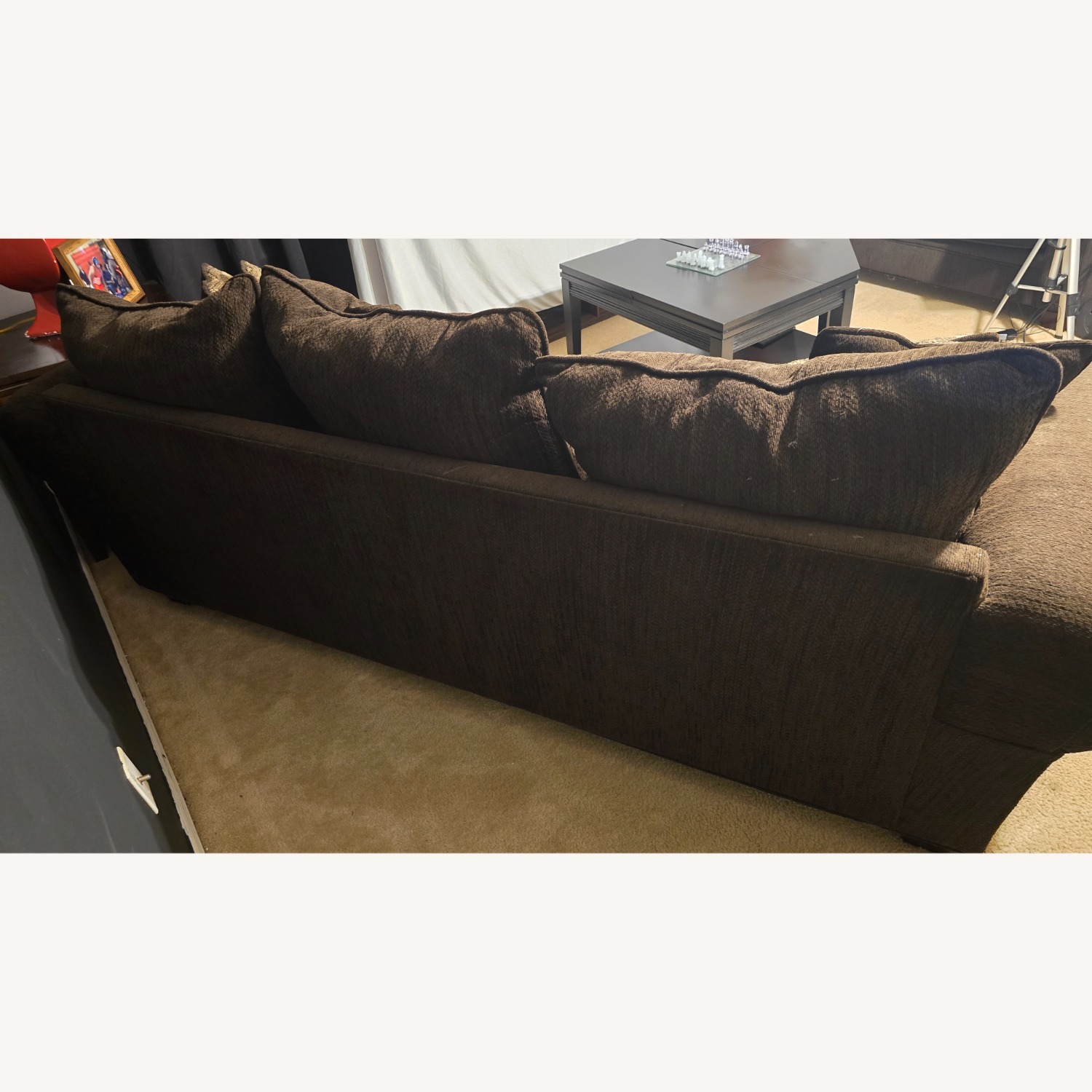 Dark Brown Fabric 3+ Seater Sofa - image-2