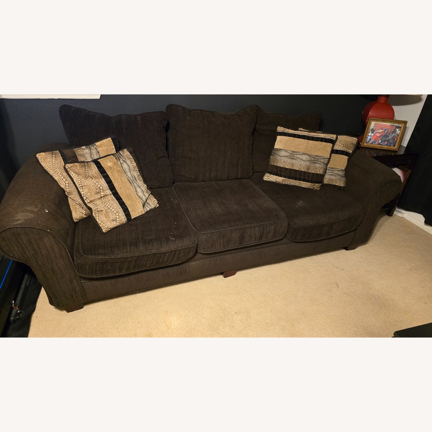 Dark Brown Fabric 3+ Seater Sofa - image-1