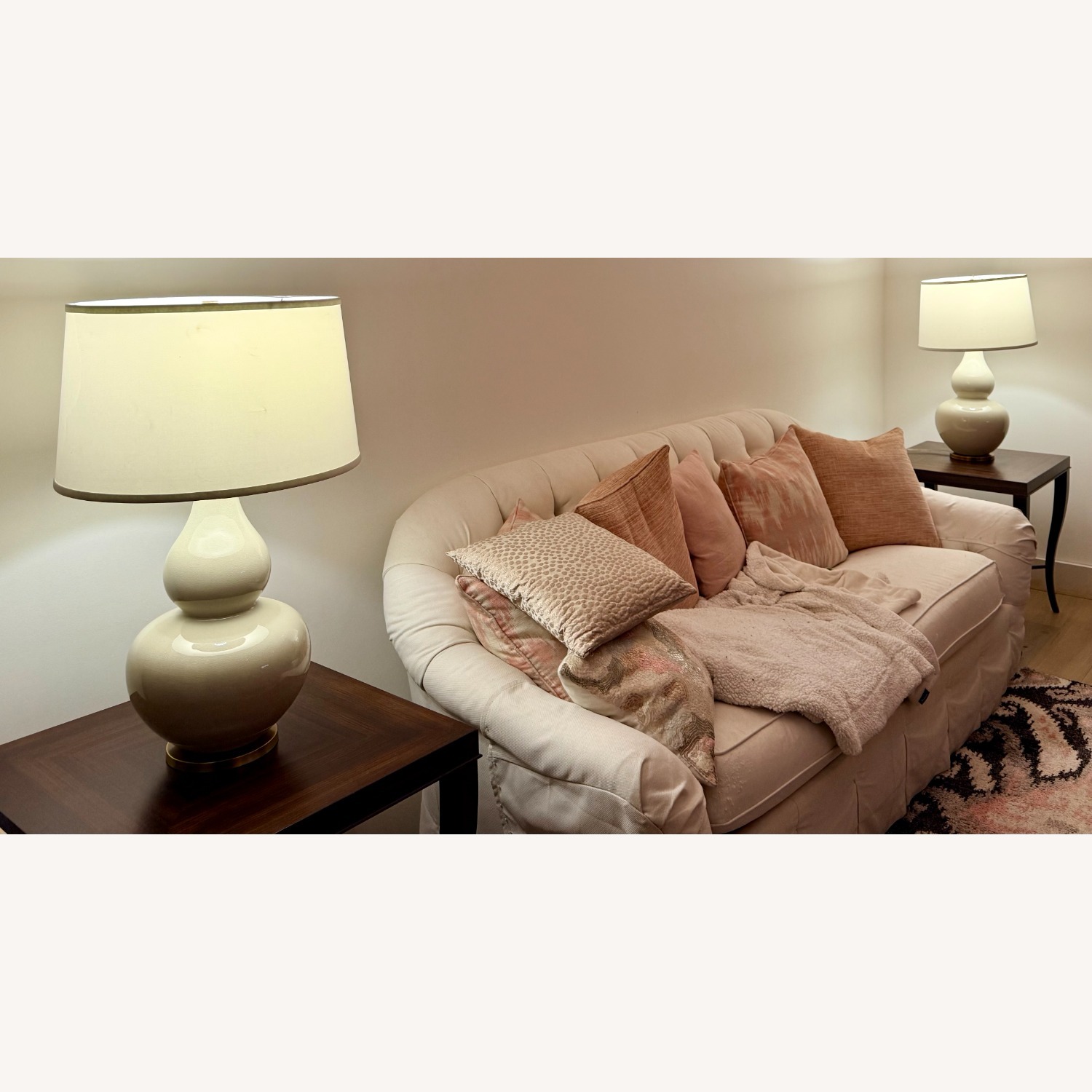 Pair of Ethan Allen White Ceramic Table Lamps - image-1