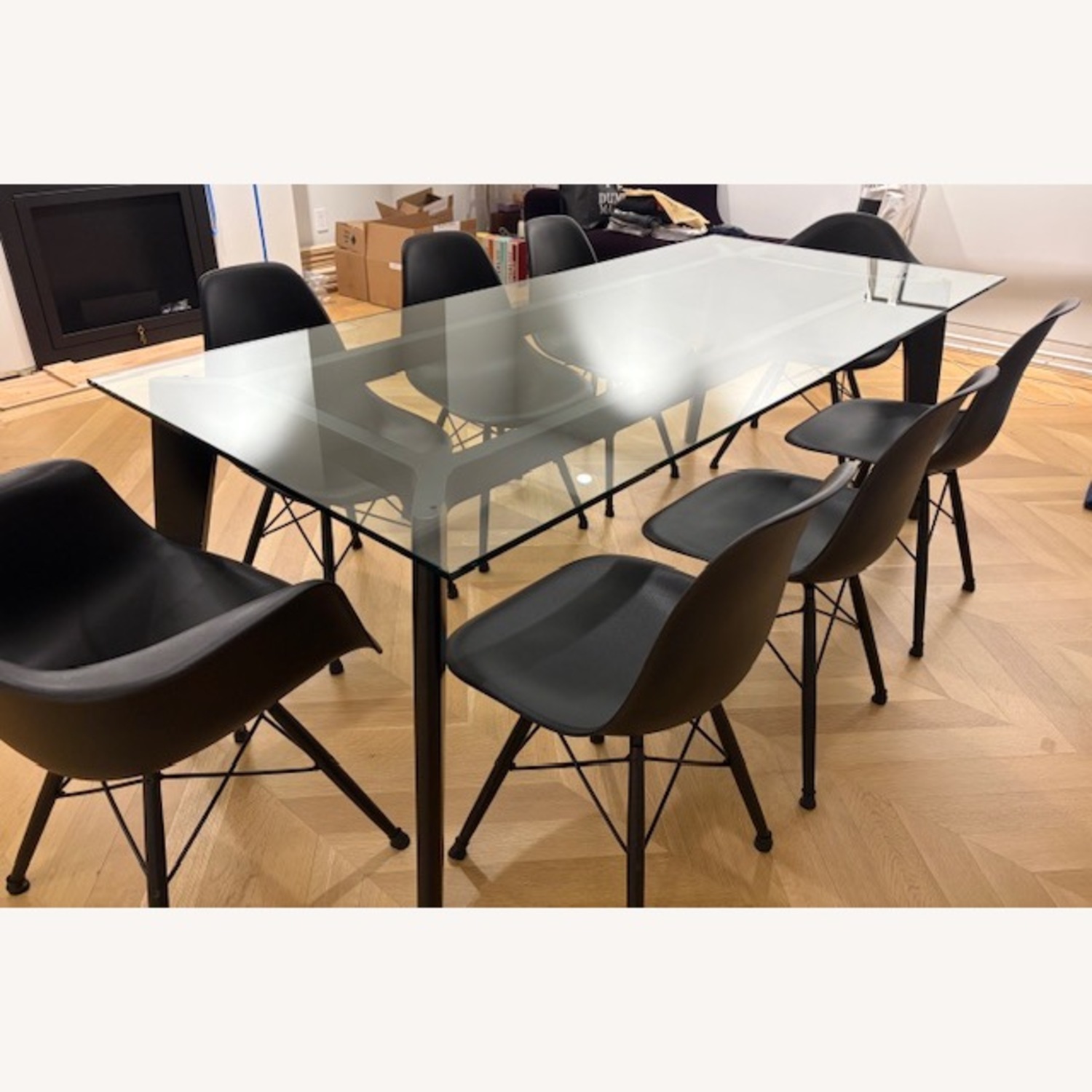 CB2 Harper Black Dining Table with Glass Top - image-1