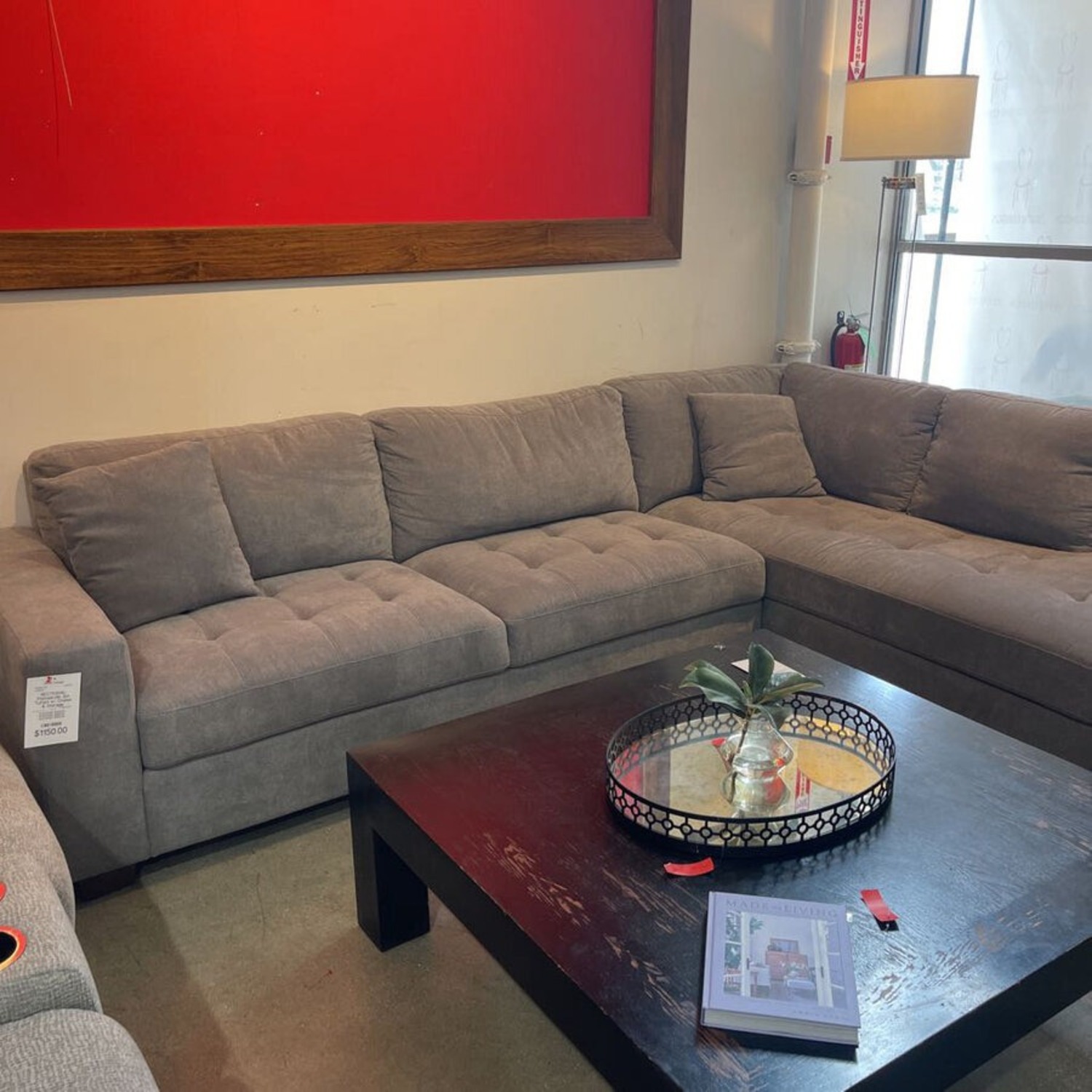 2pc Tufted W Chaise & Storage Grey Sectional - image-1