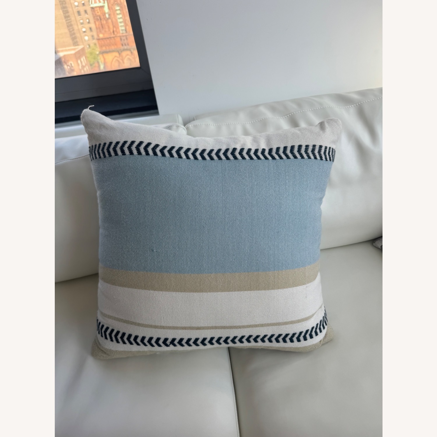 West Elm Blue Block Stripe Indoor Outdoor Pillow  - image-1