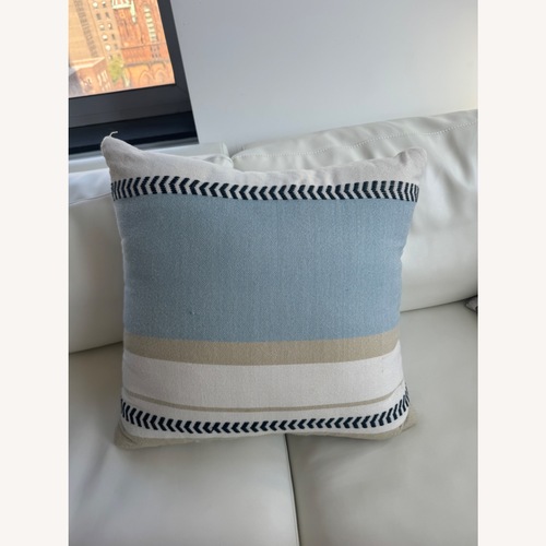 Used West Elm Blue Block Stripe Indoor Outdoor Pillow  for sale on AptDeco