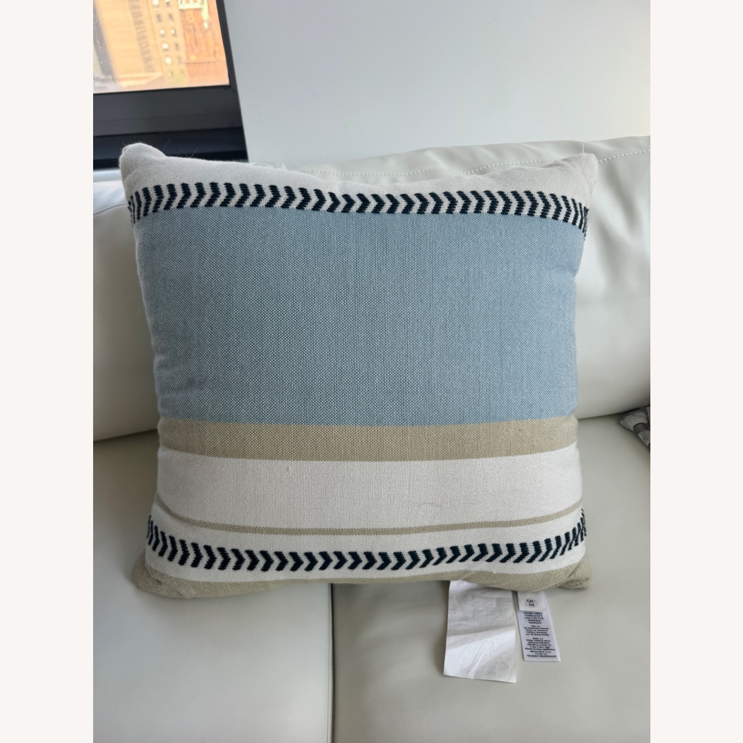 West Elm Blue Block Stripe Indoor Outdoor Pillow  - image-2
