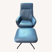 EQ3 Donna Blue Leather Ottoman